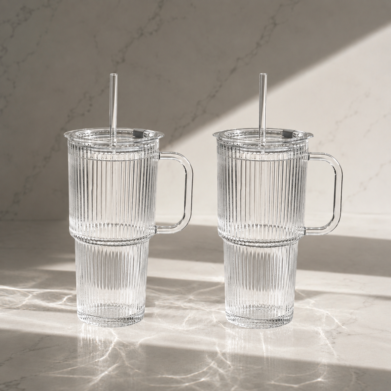 ✨ Elegant Striped Glass Cup Set