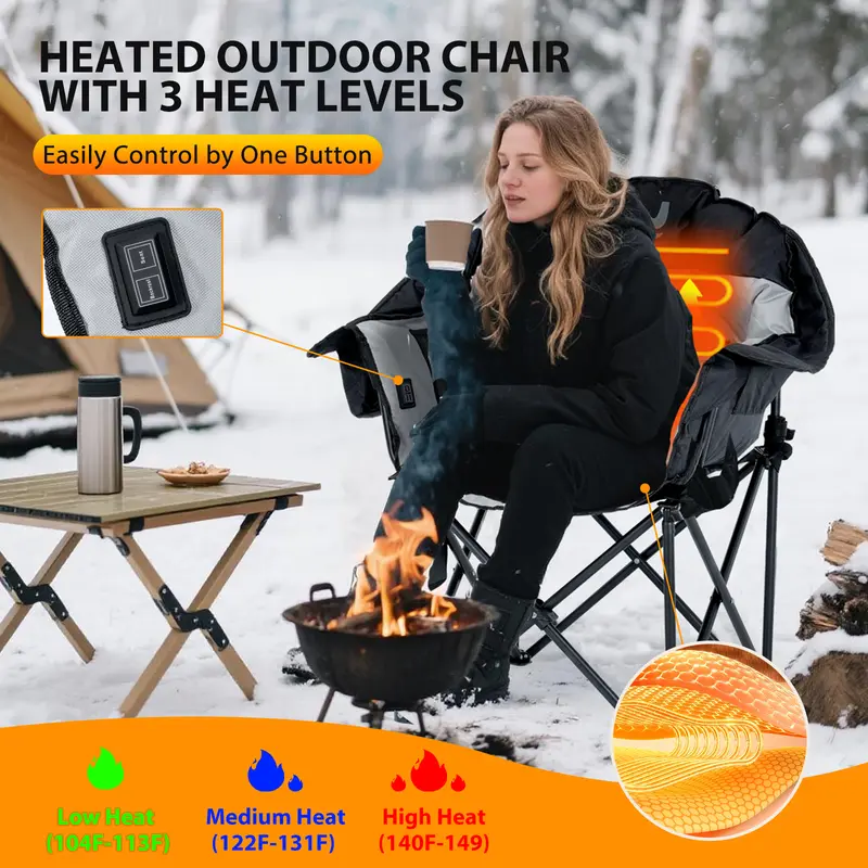 🔥Last Chance Sale🔥Heated Armrest Camping Chair with 3 Heat Levels, Oxford Fabric, Supports 400 lbs