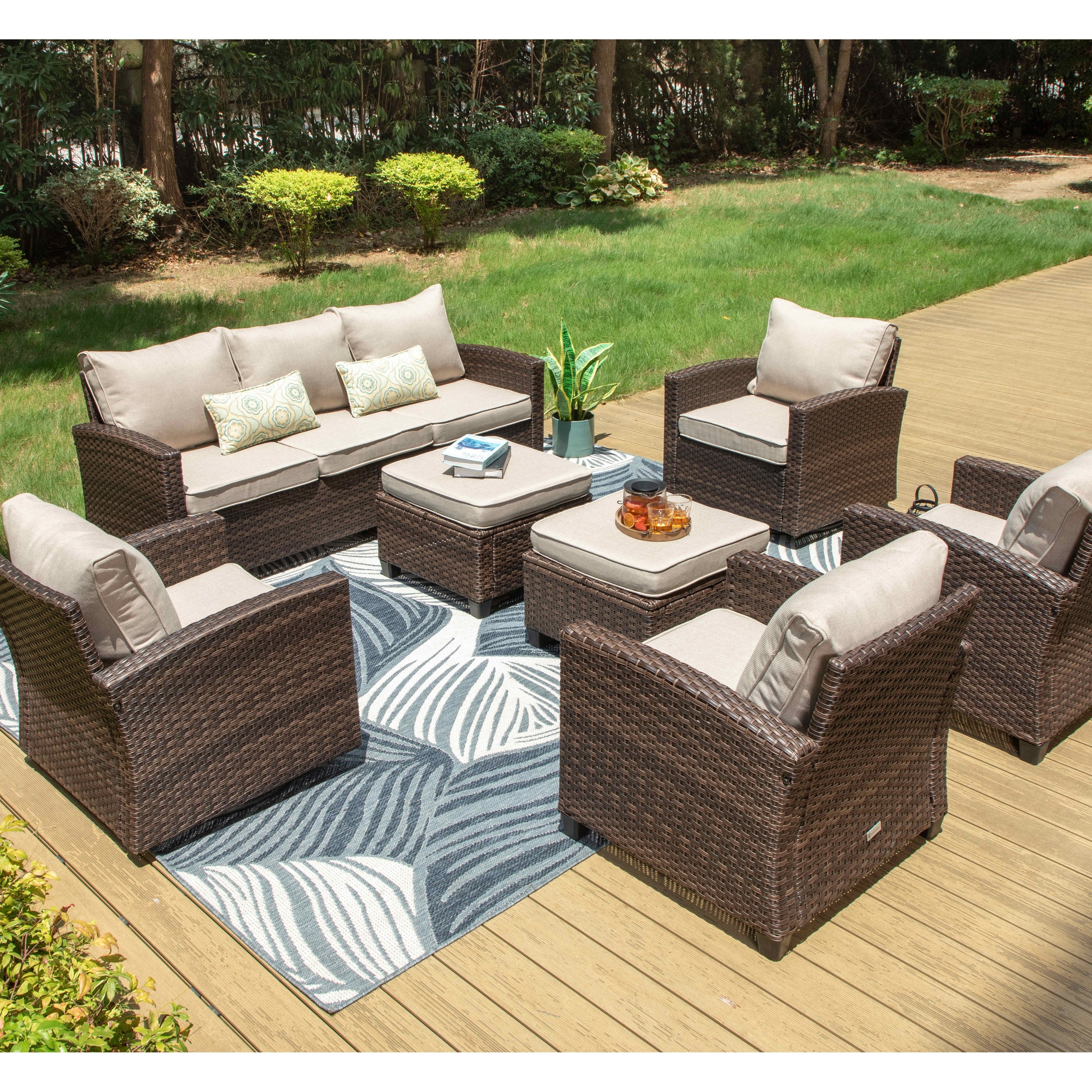 5/9-Seat Patio Furniture Wicker Rattan Outdoor Deep Seating Sectional Sofa Large Conversation Set