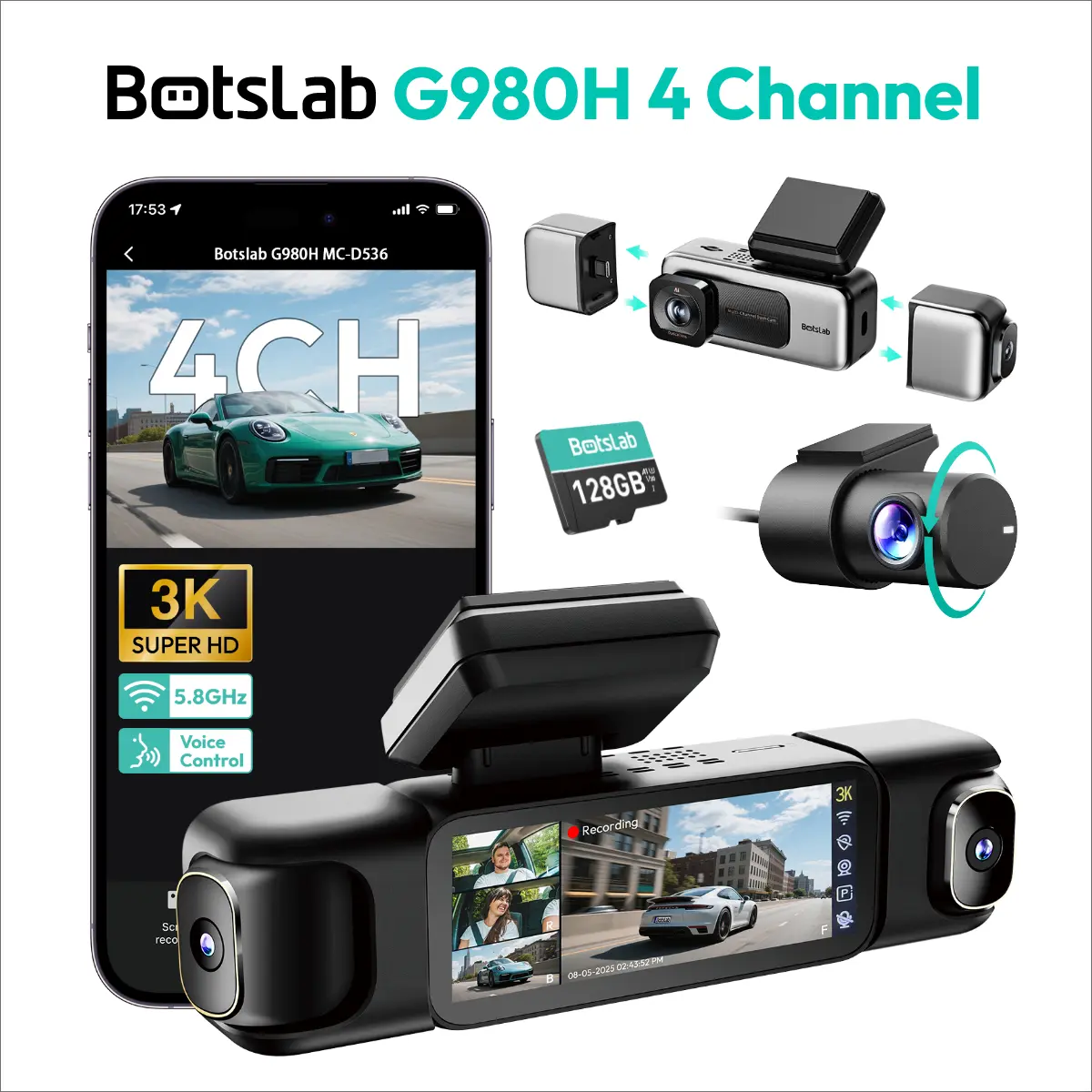 3K 4 Channel Dash Cam 3.18” Touch Screen
