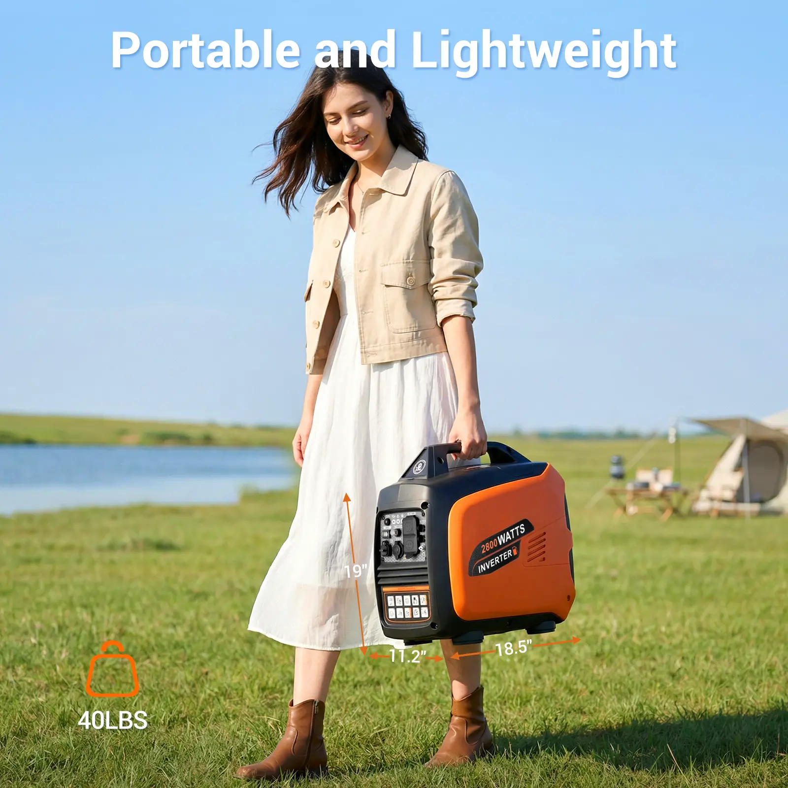 2800W Portable Inverter Generator for Home Backup, Quiet 58 dBA