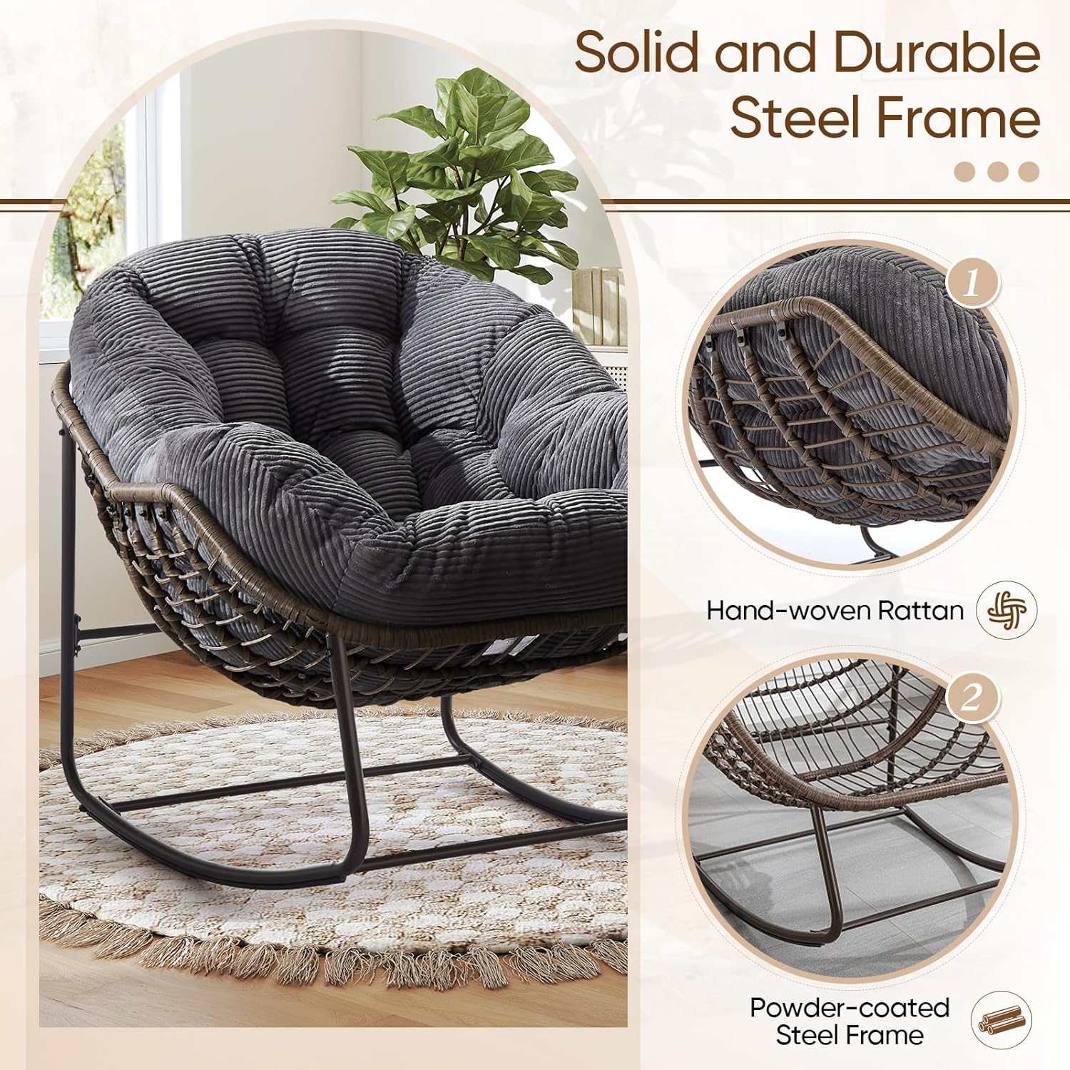 Oversized Outdoor Egg Rocking Chair with Thick Cushion – Comfortable Patio & Indoor Lounge Seating Clearance Sale