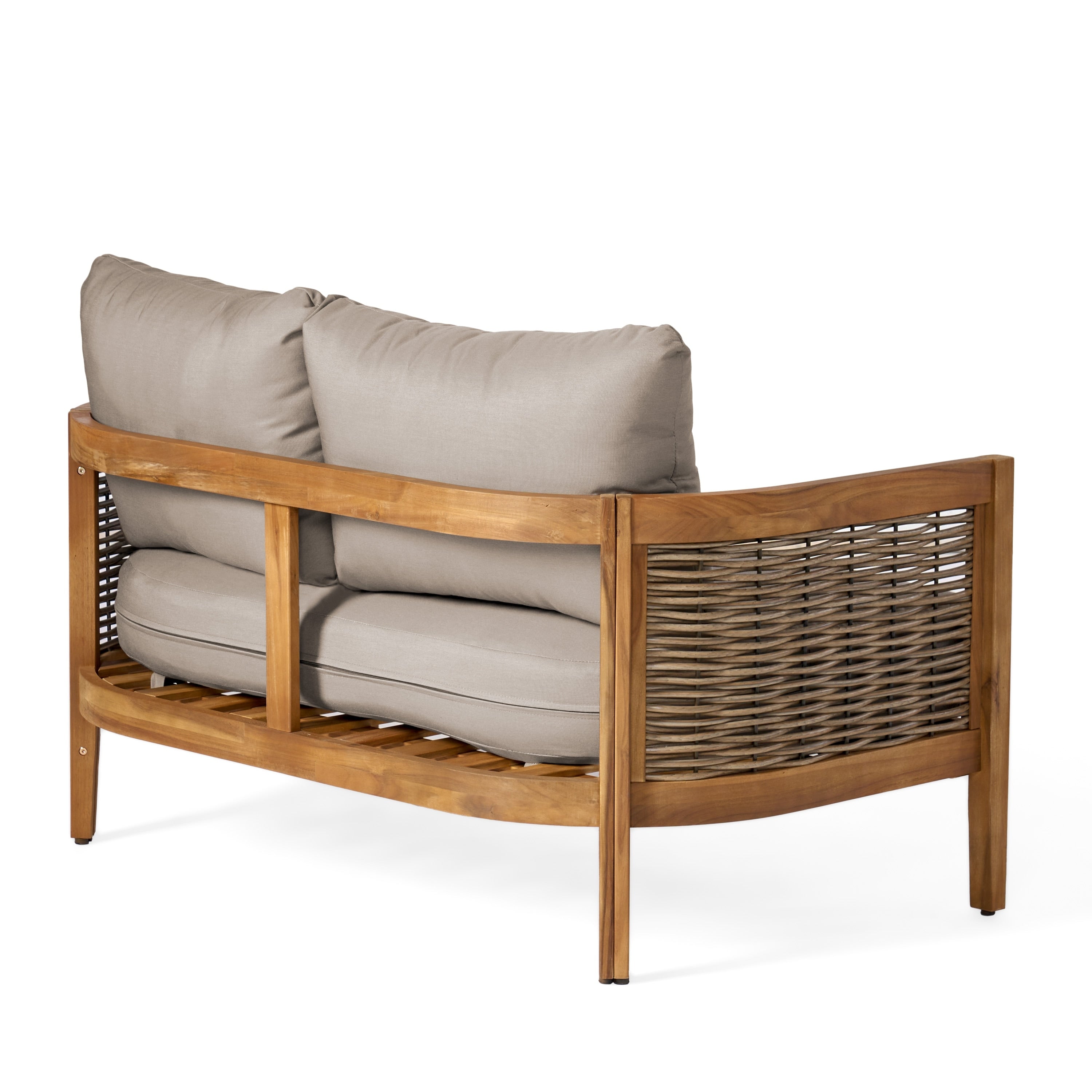 Burchett Outdoor Acacia Wood and Wicker 4 Seater Chat Set with Optional Sunbrella Cushions by Christopher Knight Home