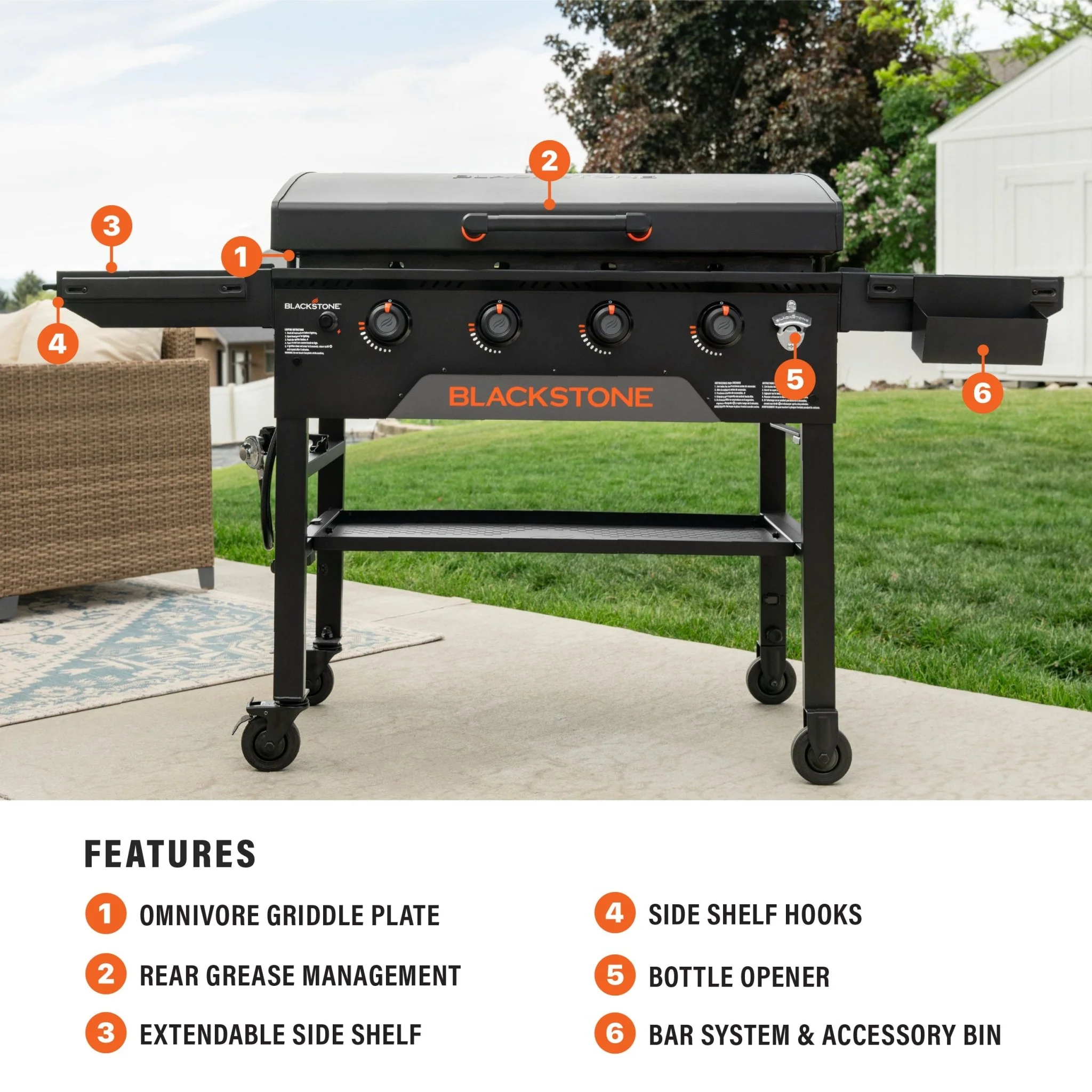 Blackstone Iron Forged 4 Burner Liquid Propane Outdoor Griddle with Hood Black