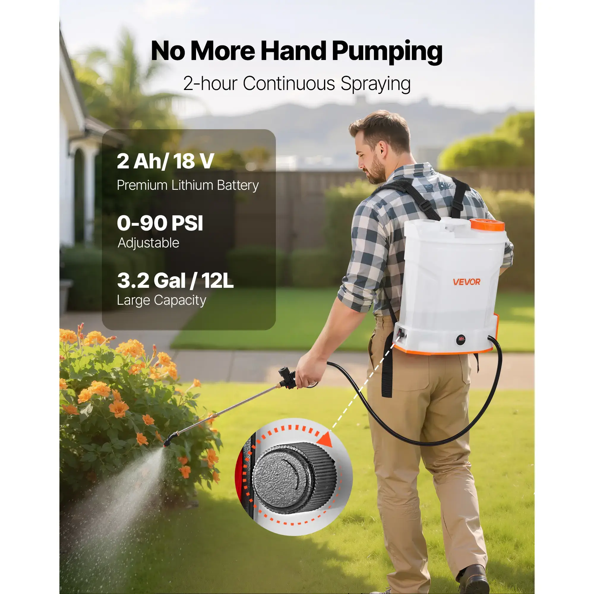 Battery Powered Backpack Sprayer, 3.2 Gal Electric Weed Sprayer with 2 Wands & 5 Nozzles, Adjustable 0-90 PSI, 2 Hour Runtime for Yard Garden Lawn