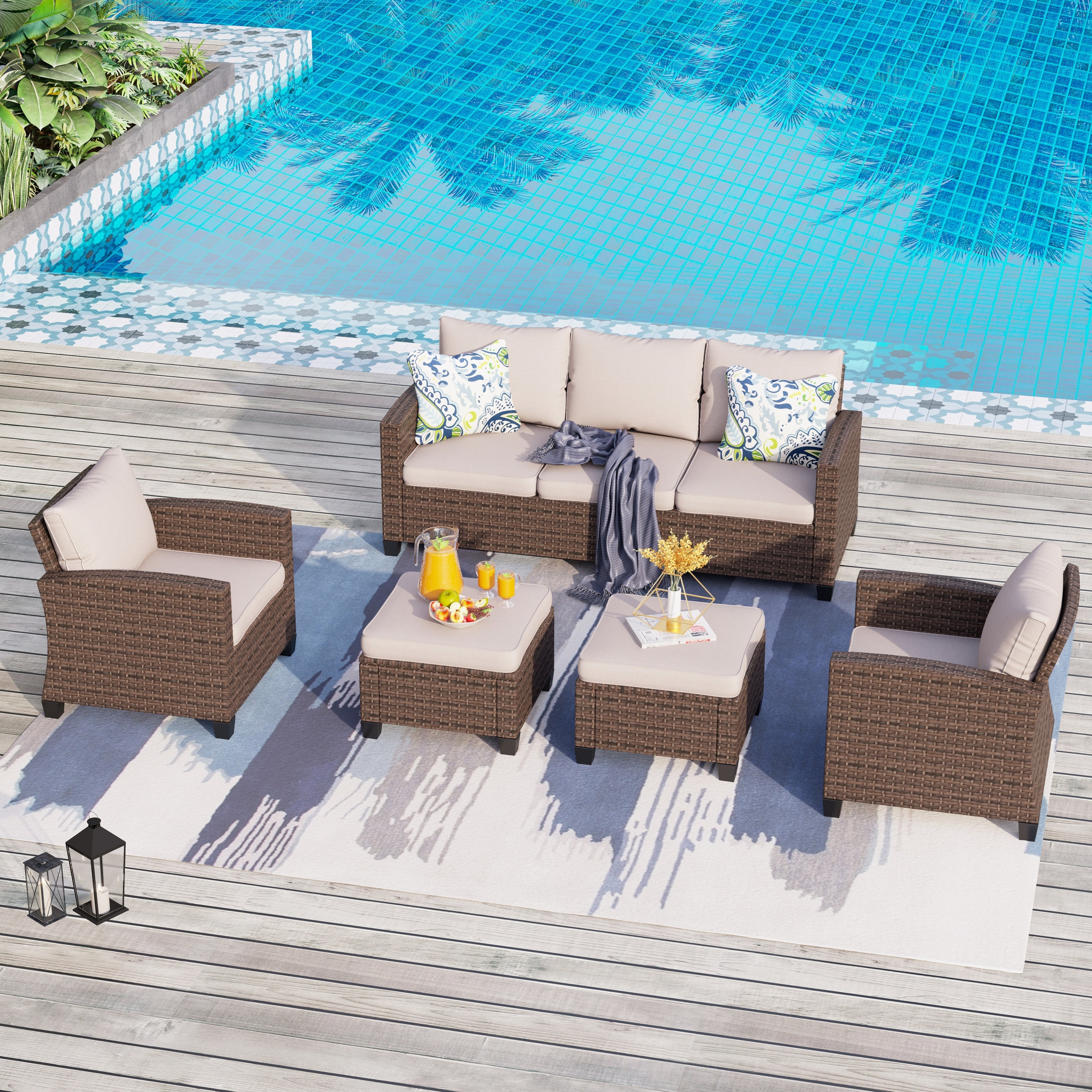 5/9-Seat Patio Furniture Wicker Rattan Outdoor Deep Seating Sectional Sofa Large Conversation Set