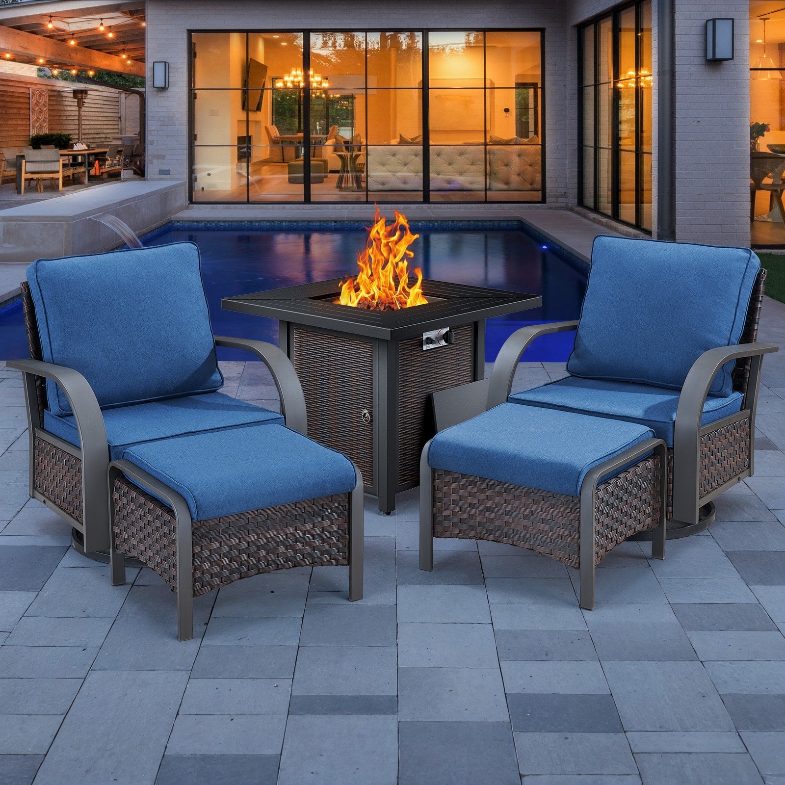 Outdoor Patio Chair with Fire Pit Table Set
