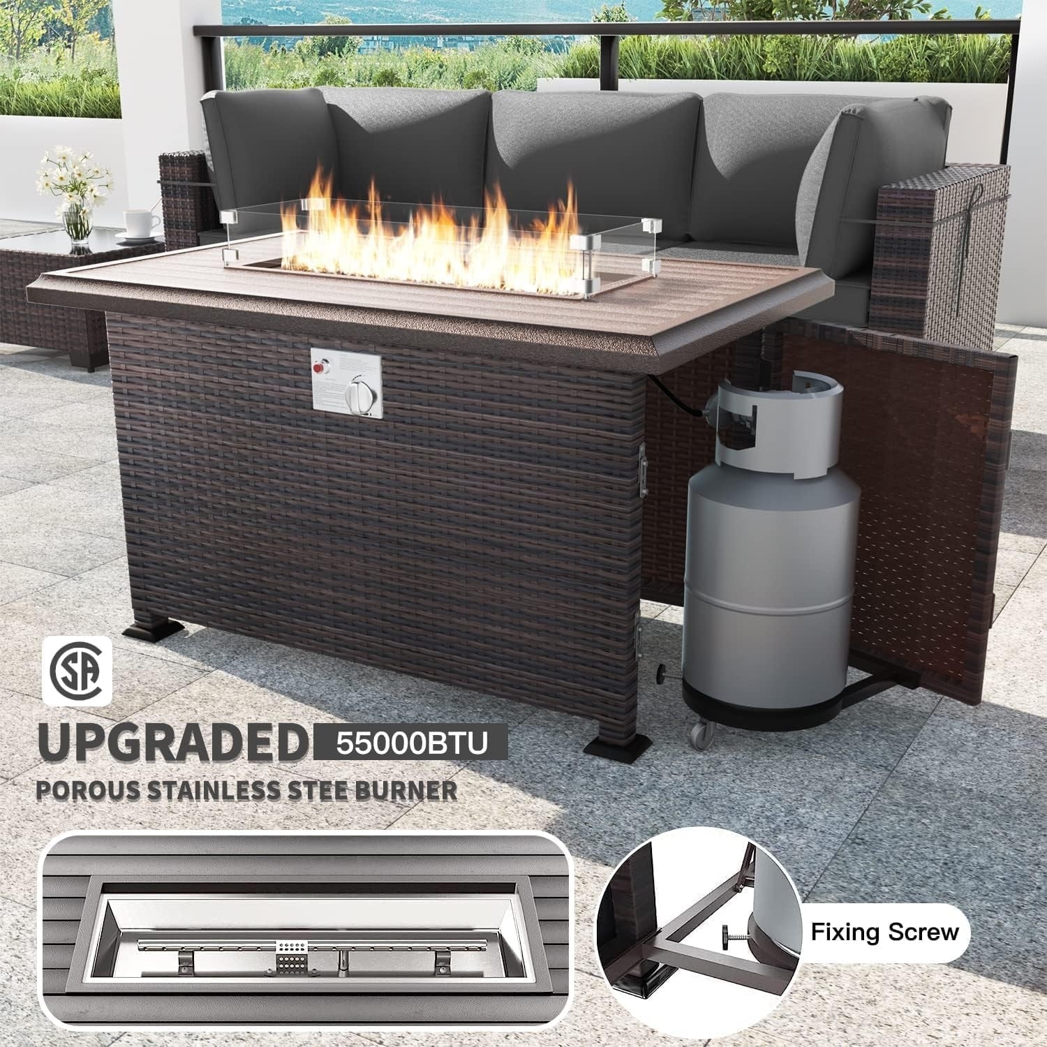 Patio Furniture Sectional Sofa Set, PE Rattan Swivel Rocking Chairs Patio Conversation Set
