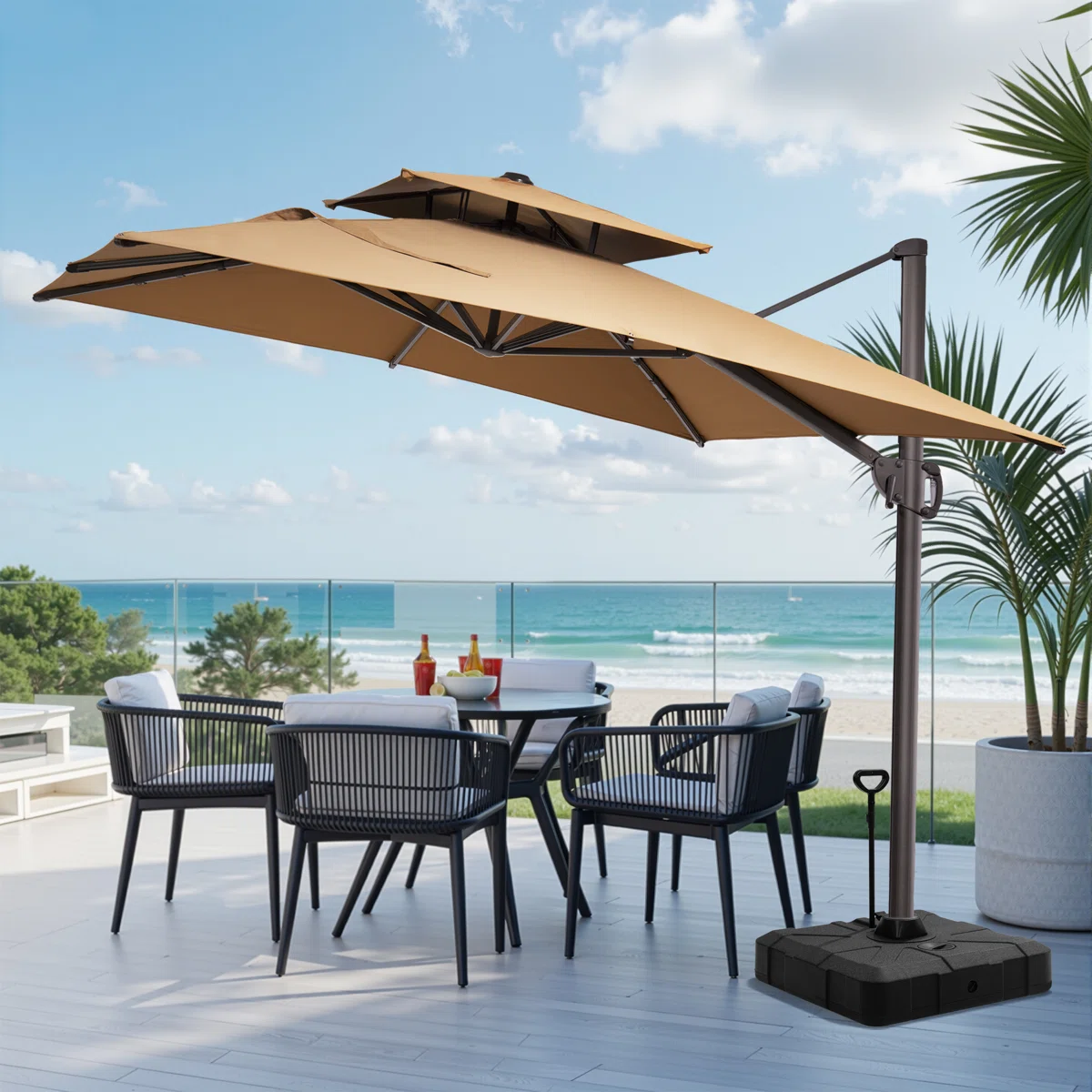 118'' Square Cantilever Umbrella with Counter Weighted Wheel Base