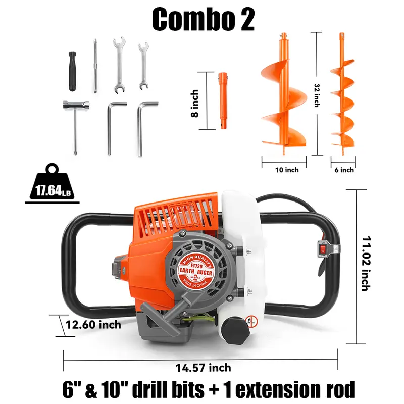 🔥 Special Offer — 72cc Gas-Powered Earth Auger with Drill Bit Options for Fence Posts & Planting 🌱