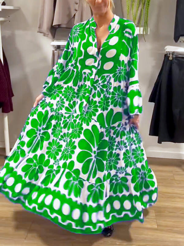 NEW🔥 V Neck Button Printed Dress