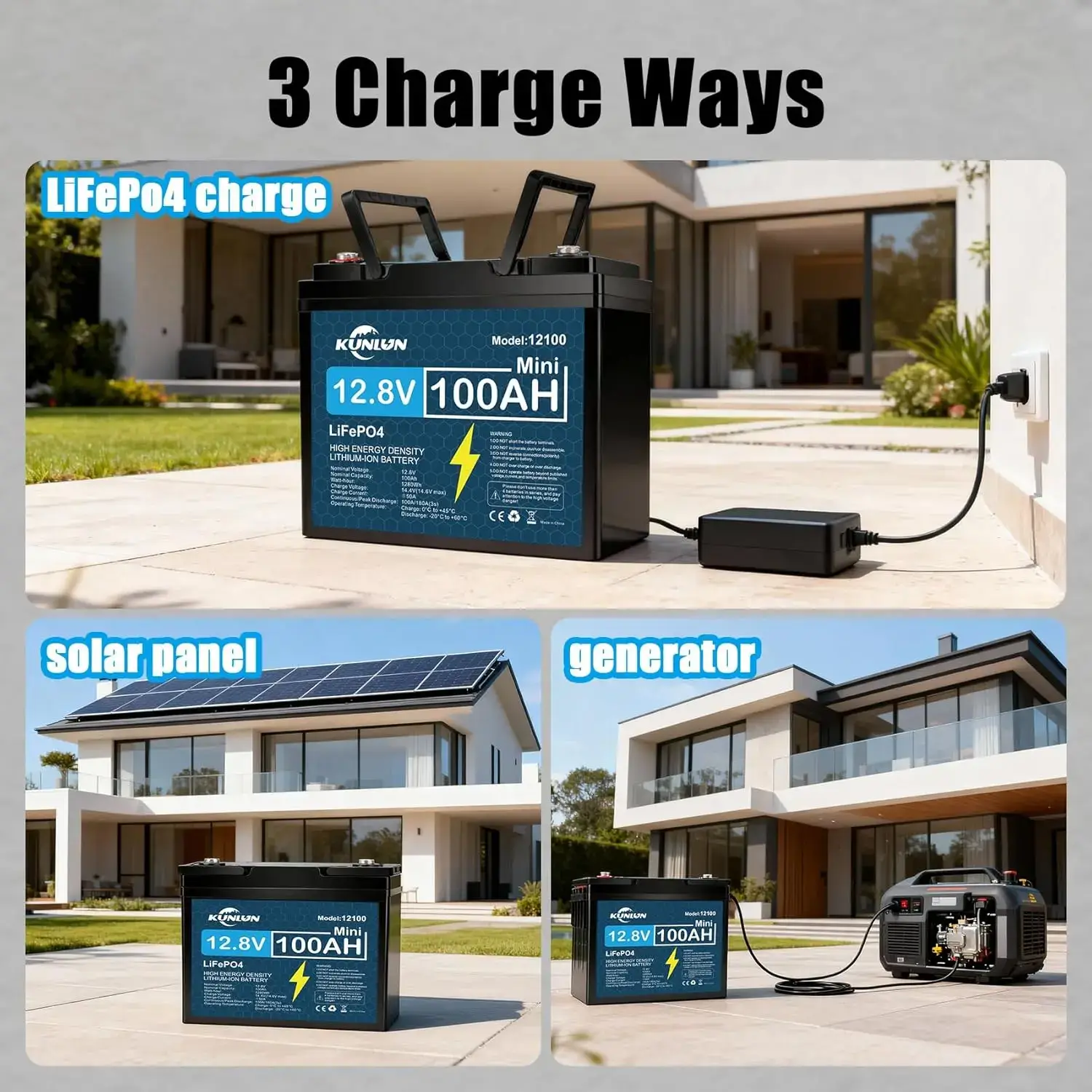 12V 100Ah LiFePO4 Battery, Smart BMS 5000+ Cycles Maintenance-Free