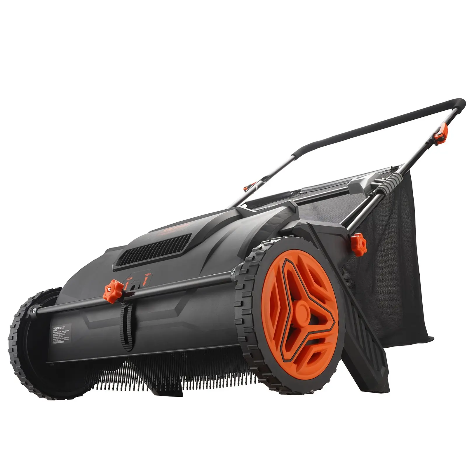 21‑Inch Push Lawn Sweeper Leaf & Grass Collector Tool, 3.5 cu.ft Mesh Hopper Bag, 2 Spinning Brushes, Adjustable Handle for Leaf Cleanup, Wall‑Hangable