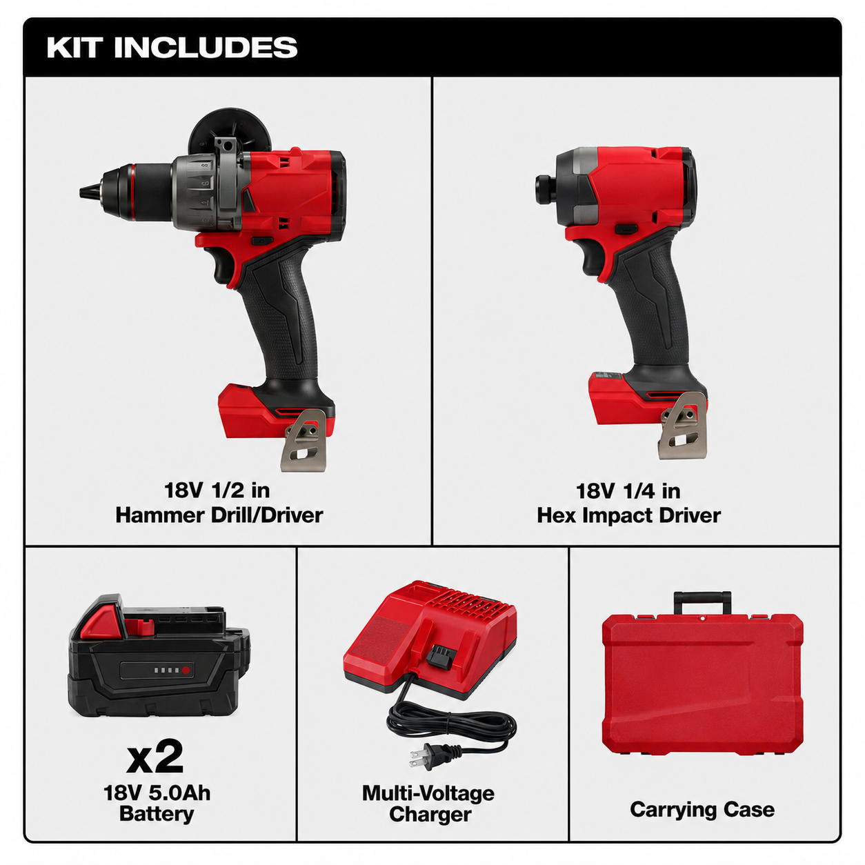 🔥 18V Brushless Cordless Drill & Impact Driver Combo Kit with 2 Batteries & Case