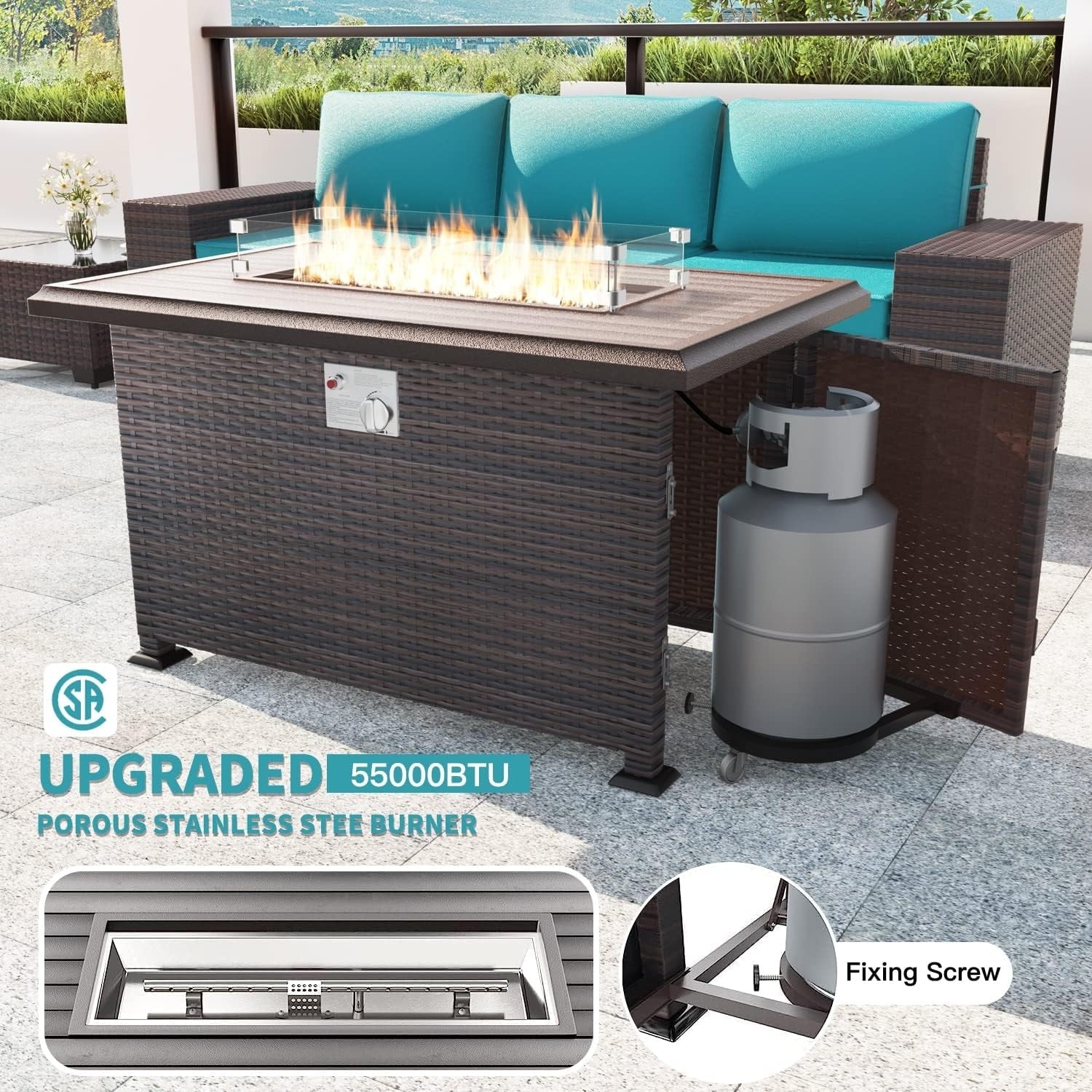 Patio Furniture Sectional Sofa Set, PE Rattan Swivel Rocking Chairs Patio Conversation Set
