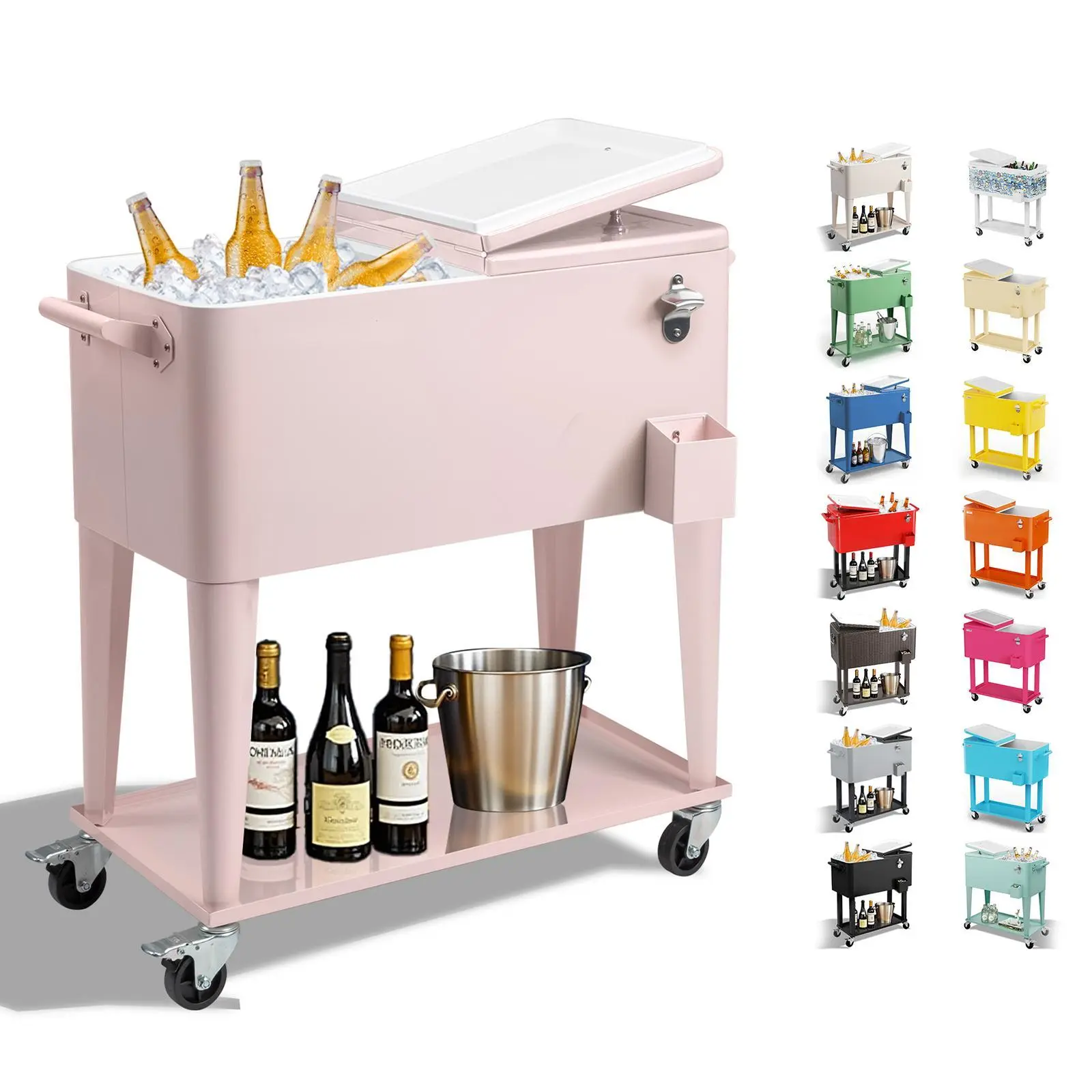 💥Clearance sale💥80 Quart Patio Cooler Rolling Cooler Ice Chest with Shelf