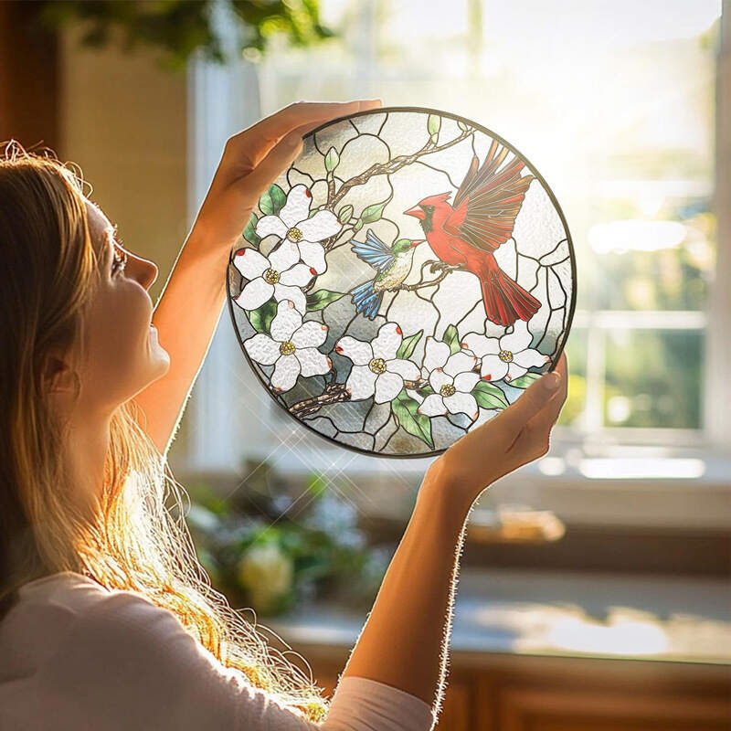 Cardinal&Hummingbird Stained Glass Suncatcher