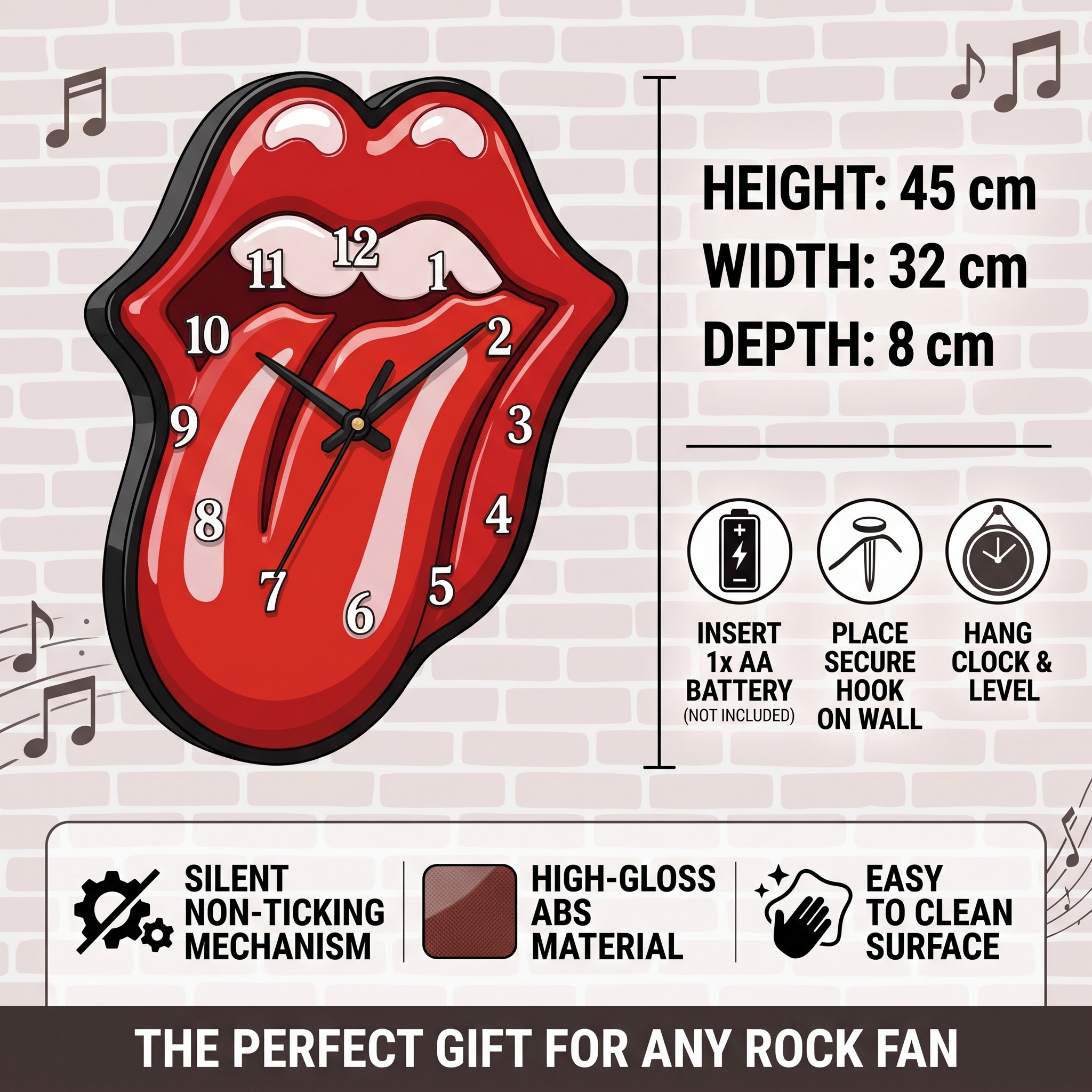 🎸 Tongue & Lips Wall Clock