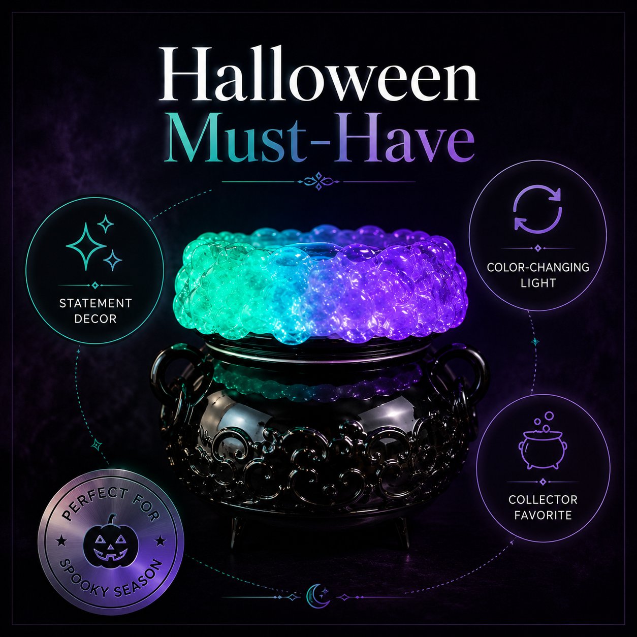 Halloween Cauldron LED Bubble Light Decor