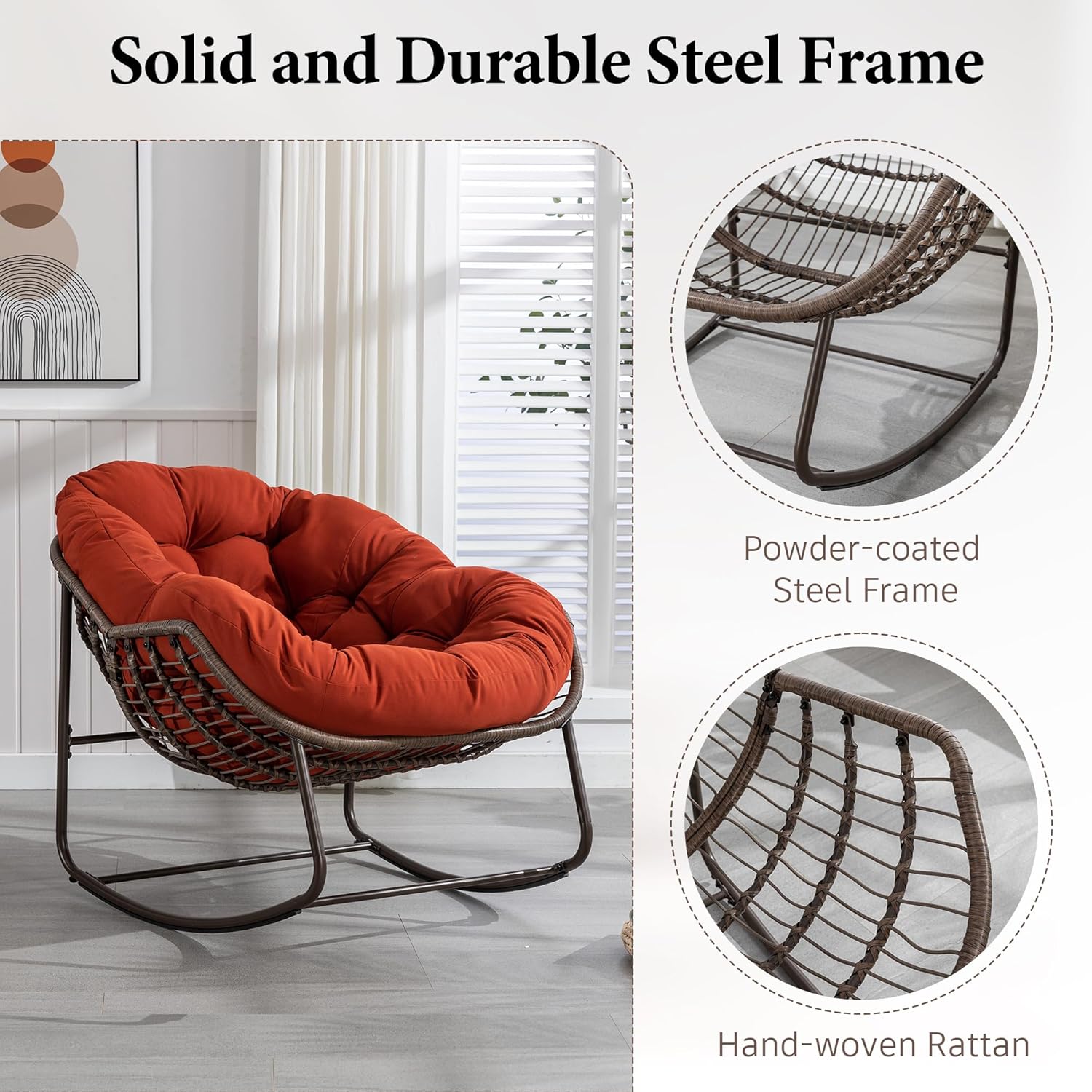 Oversized Outdoor Egg Rocking Chair with Thick Cushion – Comfortable Patio & Indoor Lounge Seating Clearance Sale