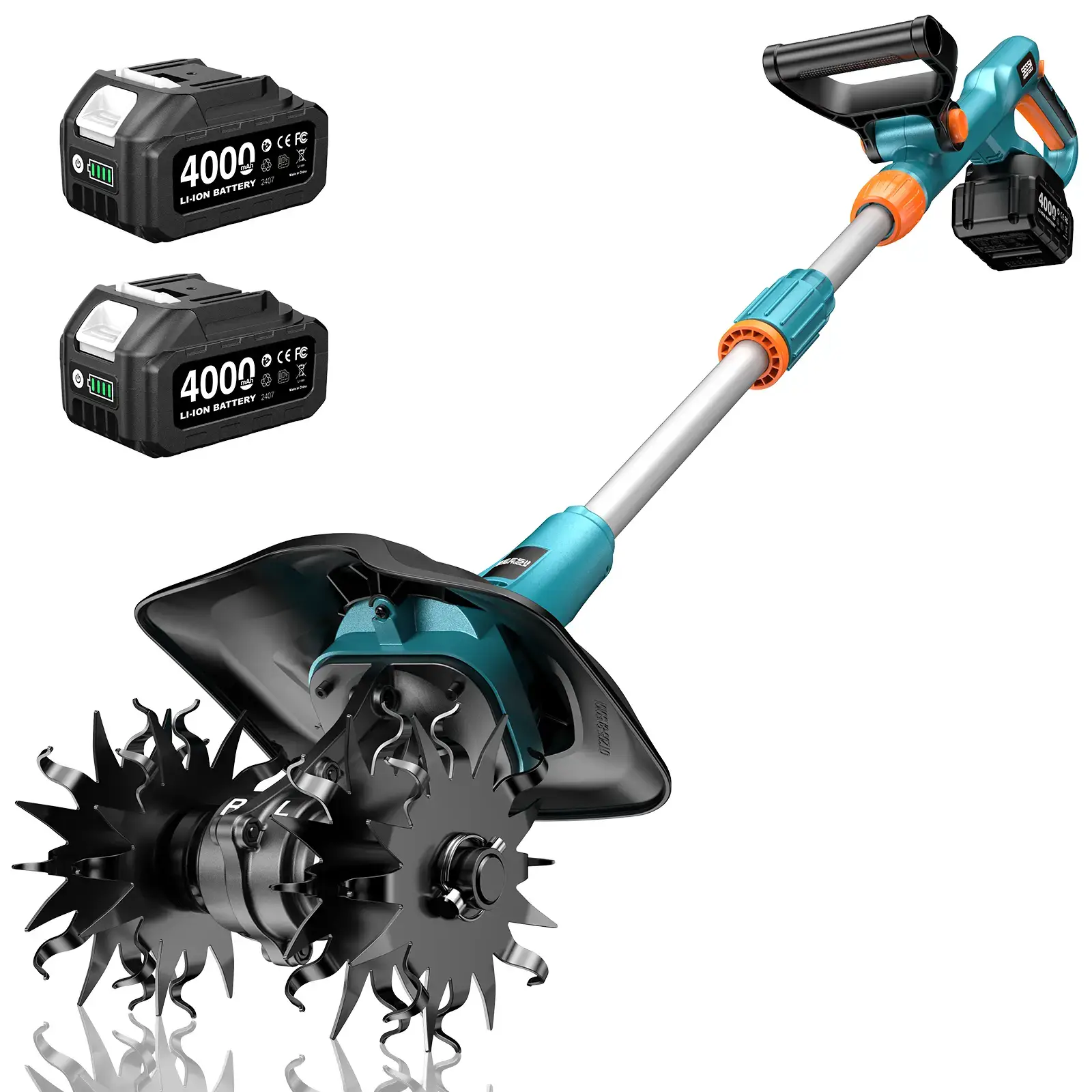 Electric Tiller for Gardening, 360 RPM Rototiller Cordless Cultivator, Total 8000mAh Battery Powered Garden Tiller 4 Pcs Blades for Smooth Tilling