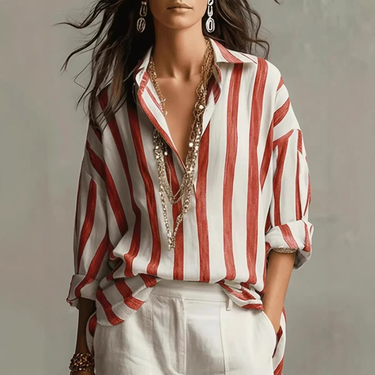 Oversized Striped Button-Down Shirt