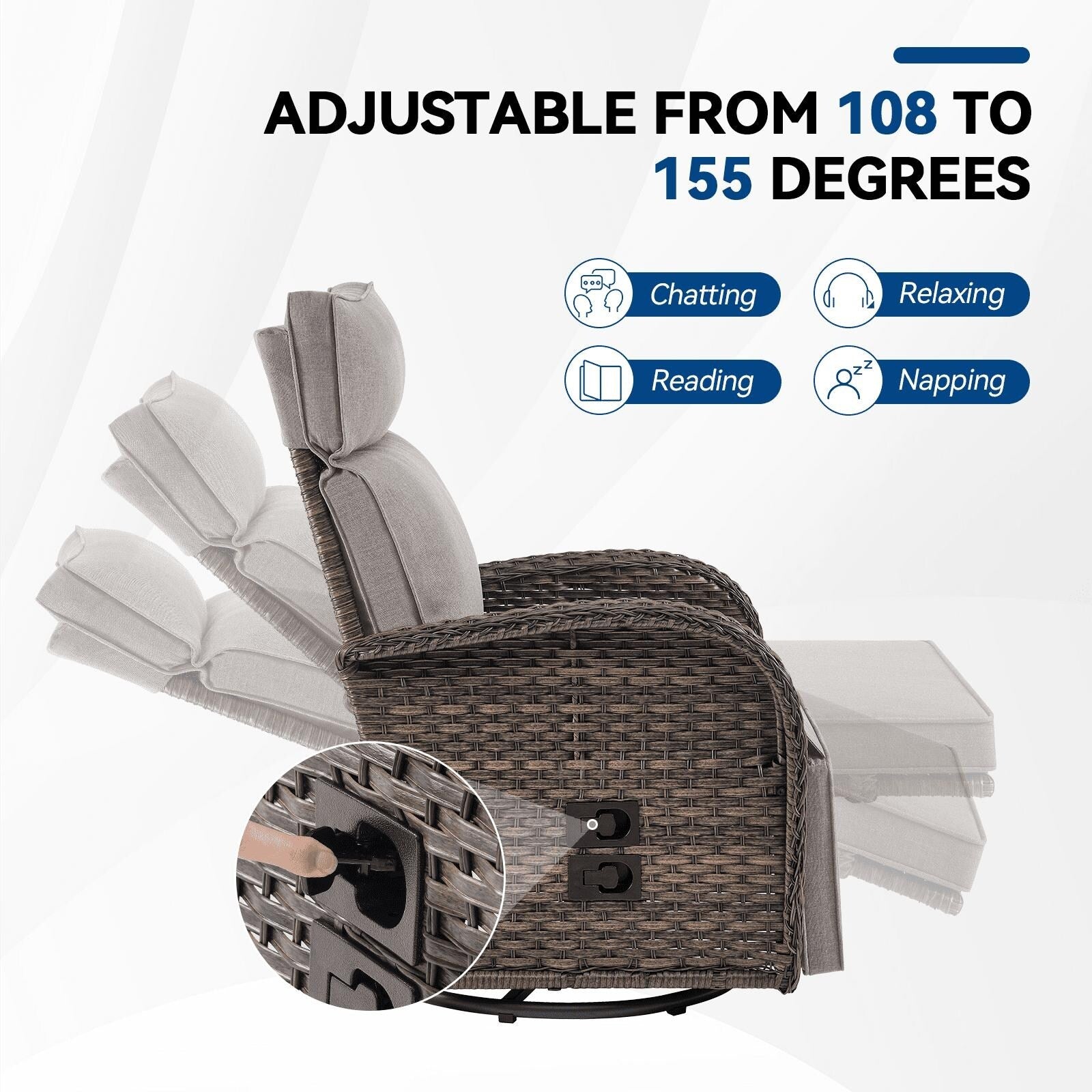 Pocassy Reclining Patio Chair with Adjustable Backrest