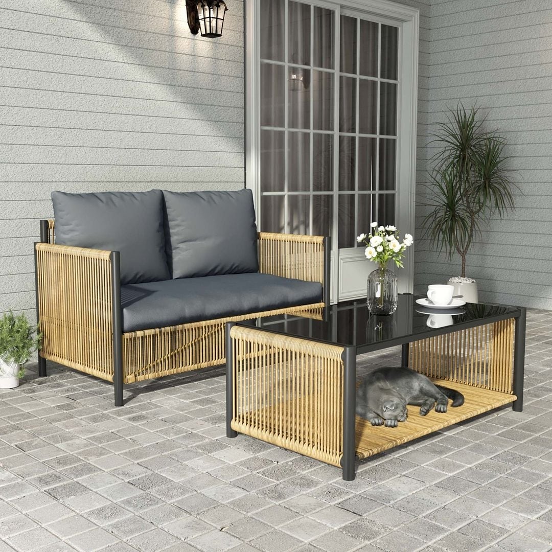 6 PCS Outdoor Patio Furniture Set PE Wicker Sofa Set