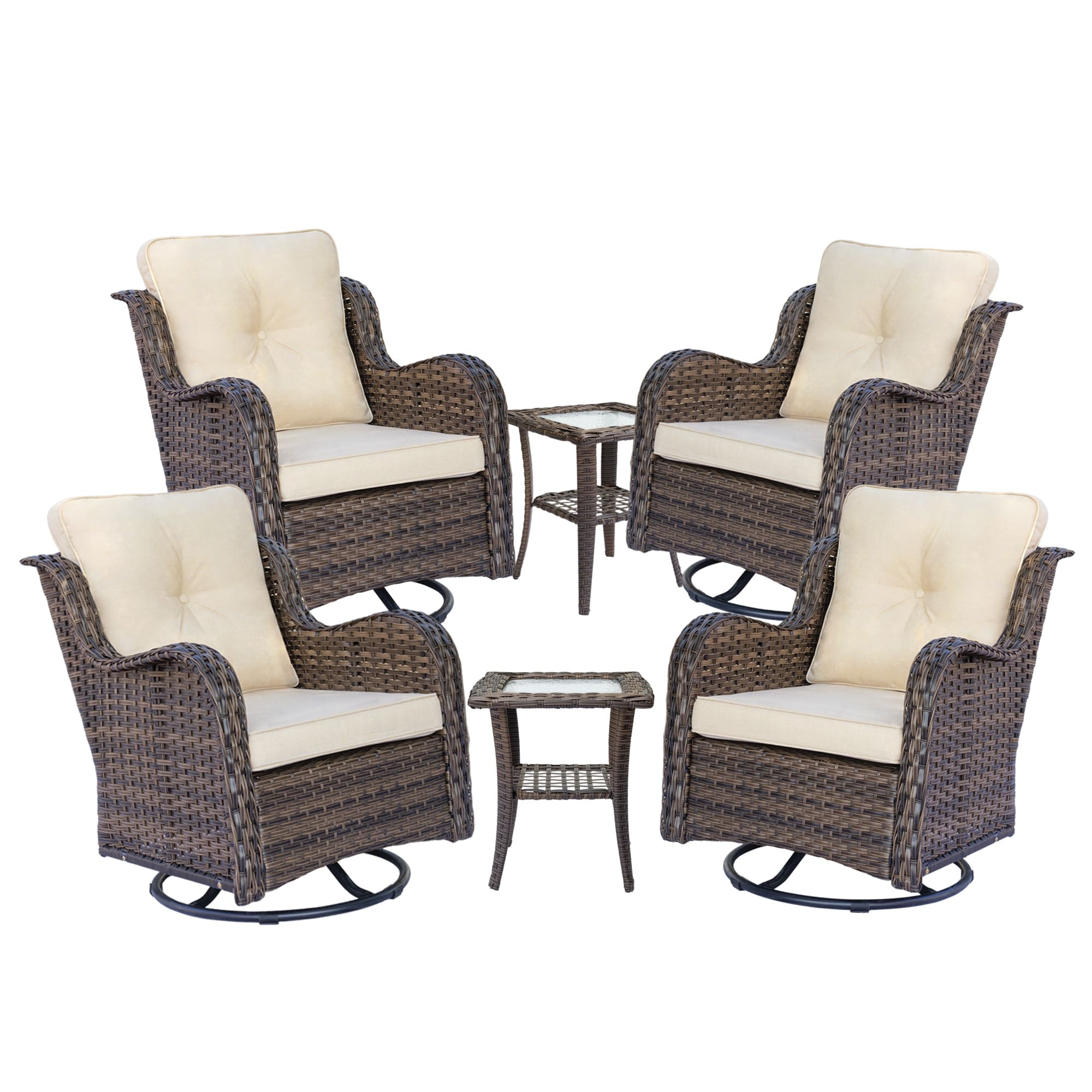 Outdoor Patio Furniture Set-Wicker Patio Conversation Swivel Chair Set