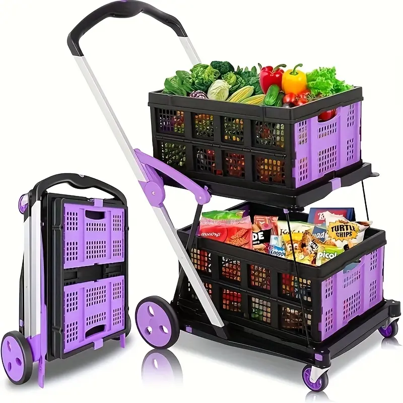 2‑Basket Collapsible Utility Trolley Cart