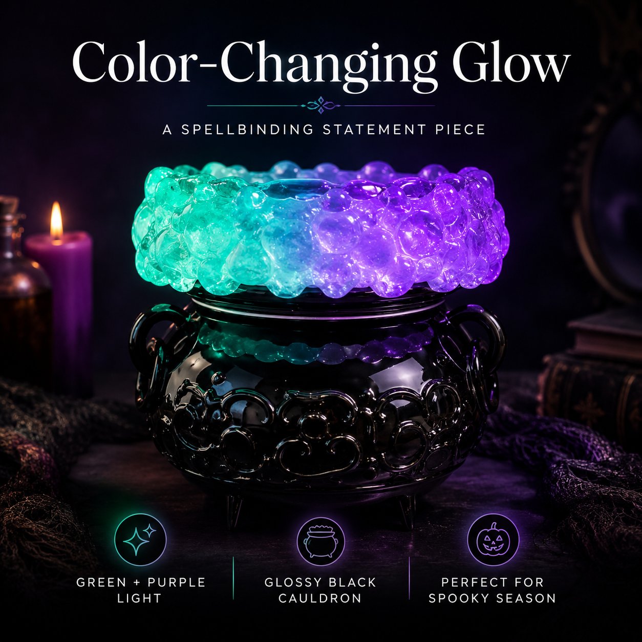 Halloween Cauldron LED Bubble Light Decor