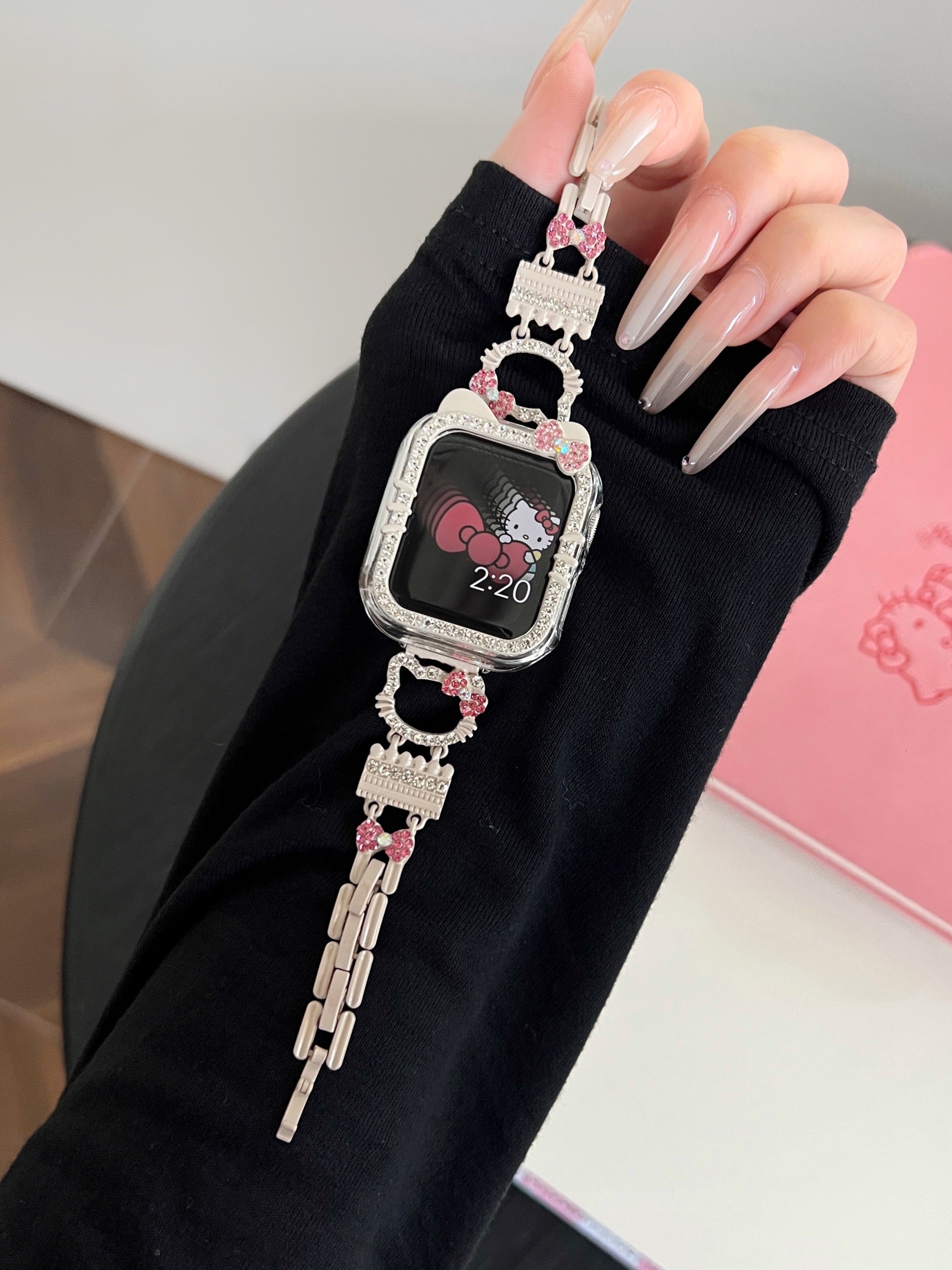 Hellokitty Apple Watch Band Bling Diamond Strap Bands with Screen Protector Case