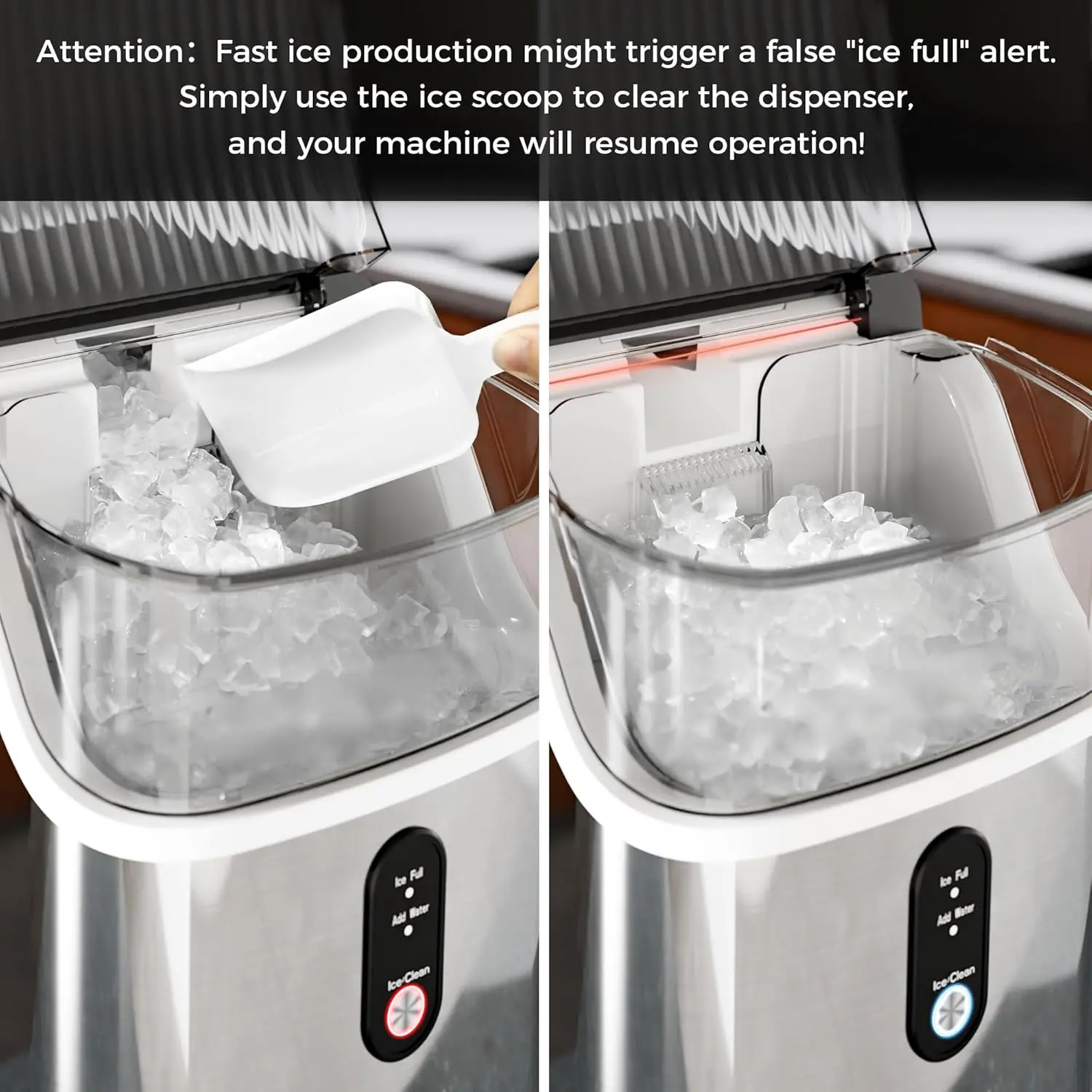 Countertop Nugget Ice Maker Machine,Portable Self‑Cleaning Ice Machine,35Lbs/24H,7‑Mins Fast Ice Making for Home Kitchen Office