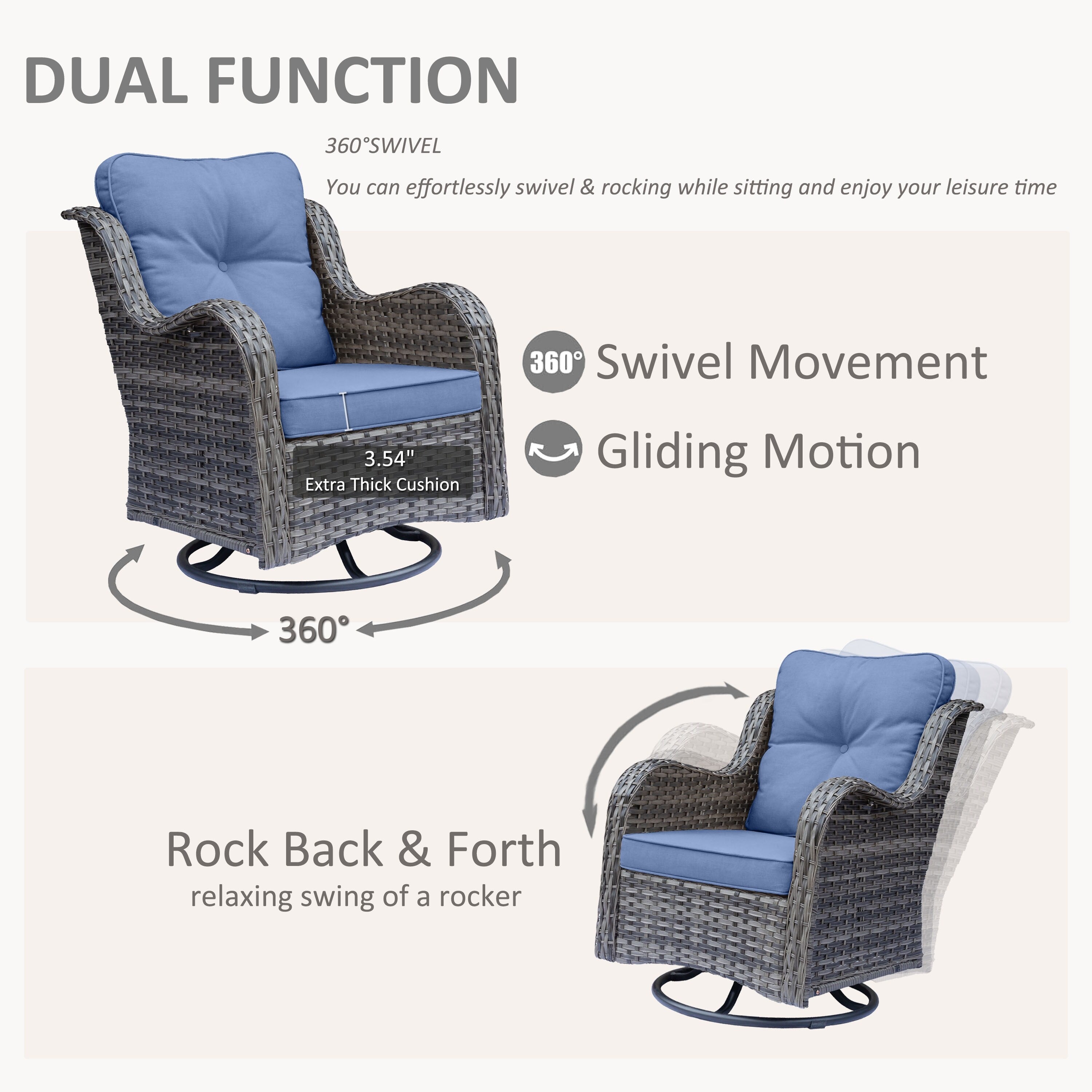 Outdoor Patio Furniture Set-Wicker Patio Conversation Swivel Chair Set