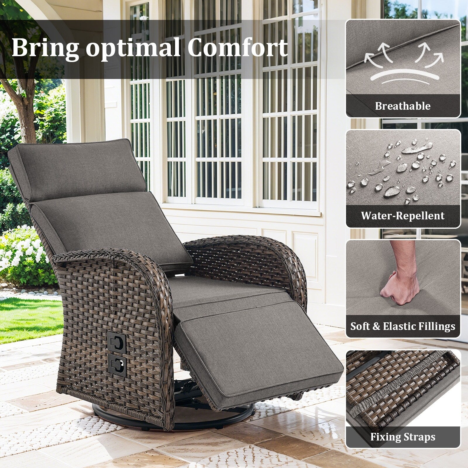 Pocassy Reclining Patio Chair with Adjustable Backrest