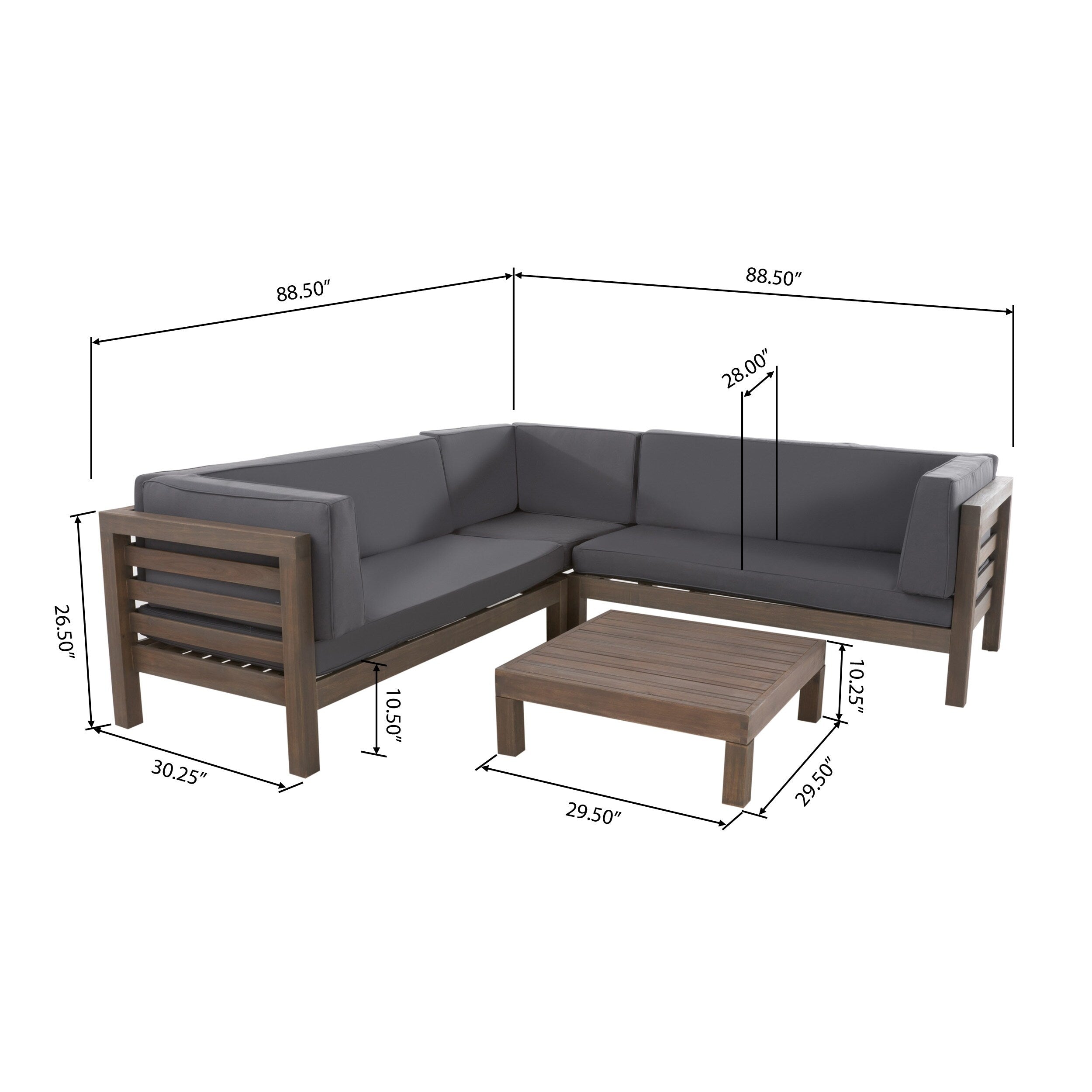 Oana Outdoor 5 Seater V Shaped Mid-Century Modern Acacia Wood Sectional Sofa Set with Coffee Table by Christopher Knight Home