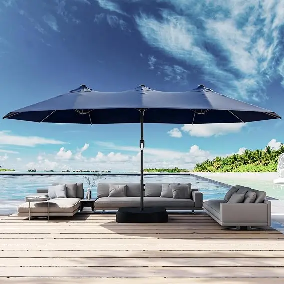 Large Outdoor Patio Umbrella 15ft with Weighted Base for Garden, Poolside, and Beach