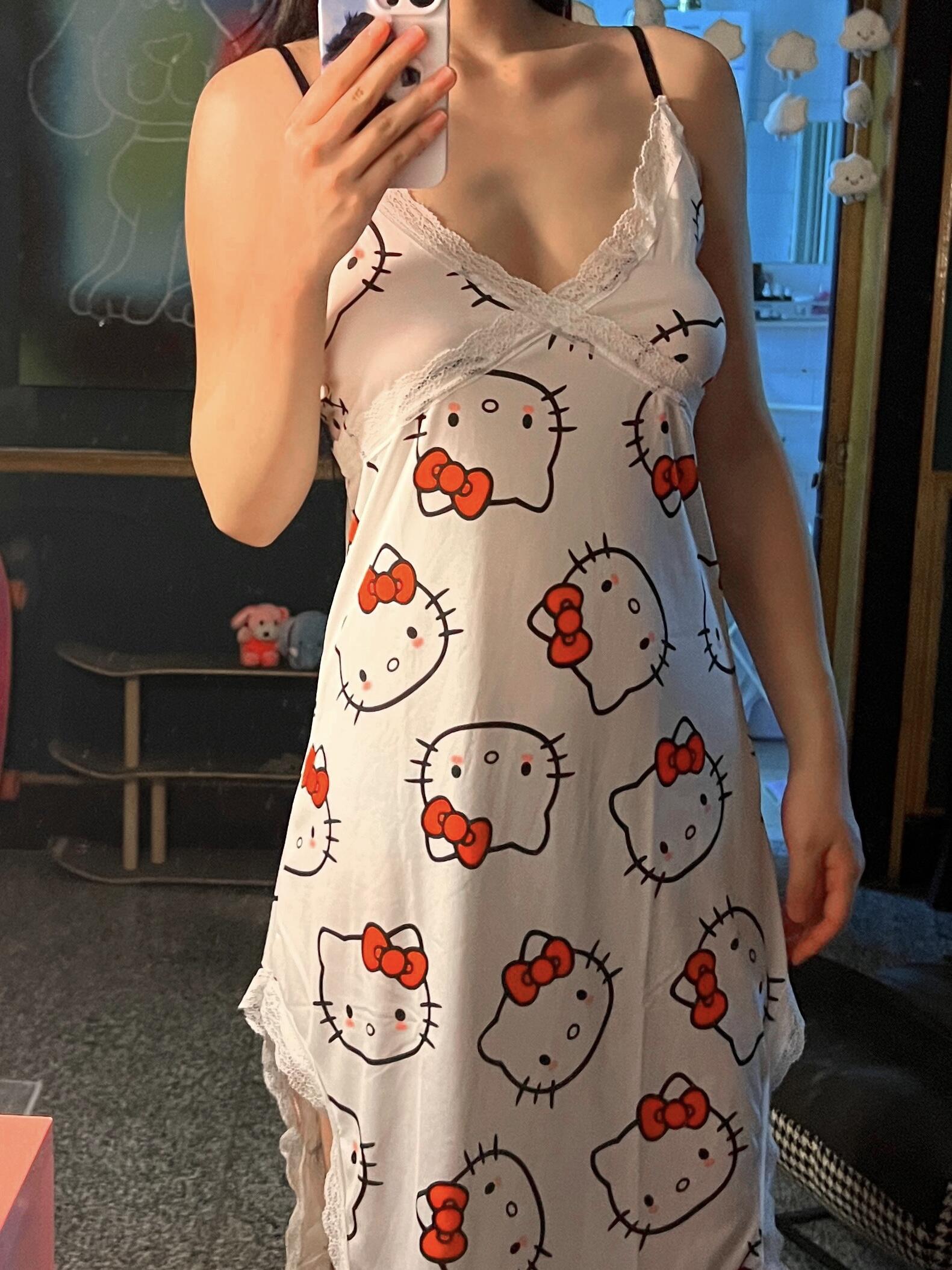 Hellokitty Night Gown V-Neck Full Slip Lingerie Sexy Nightgowns