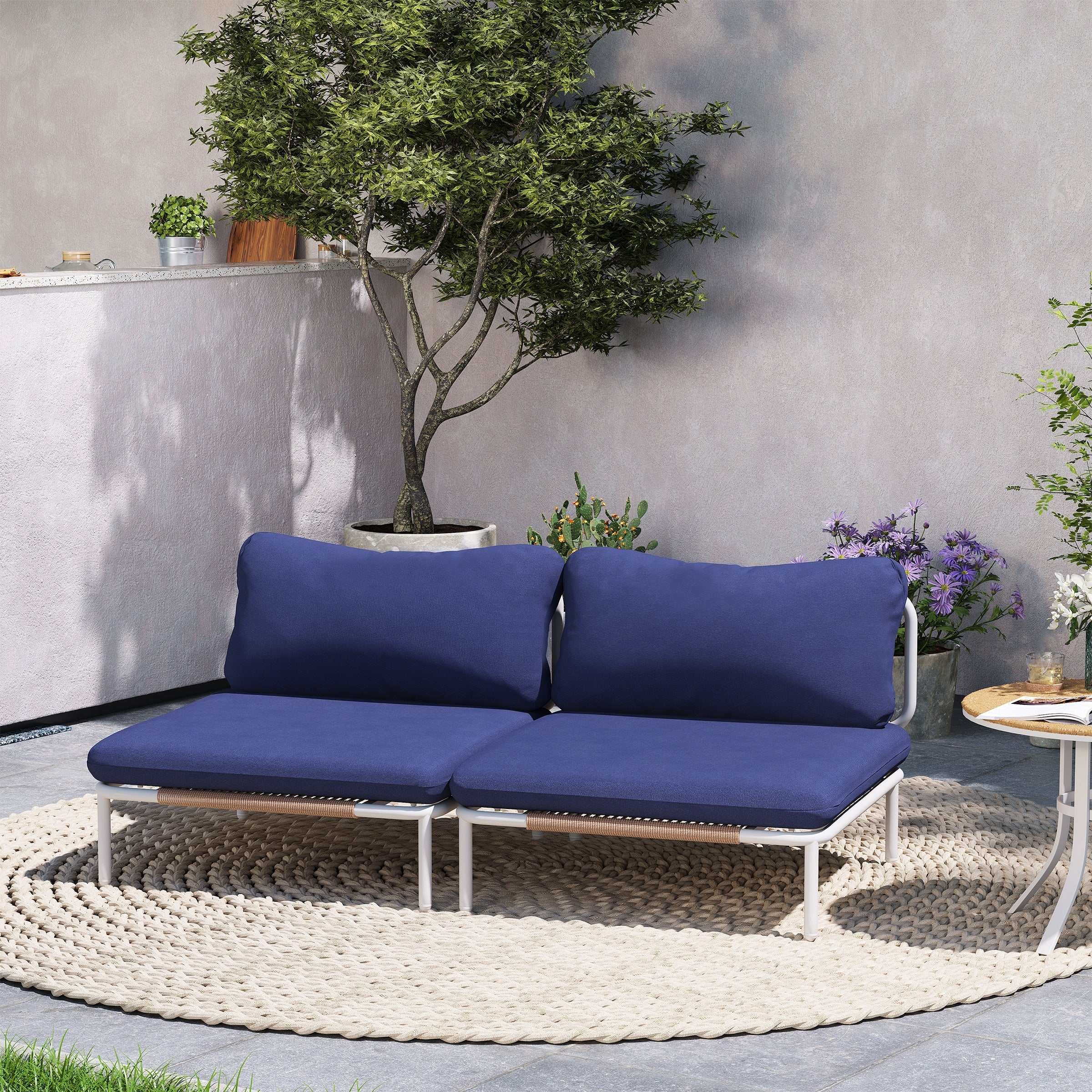 Outdoor Cushioned Sectional Sofa Chat Set Patio Furniture Conversation Set, Free Combination