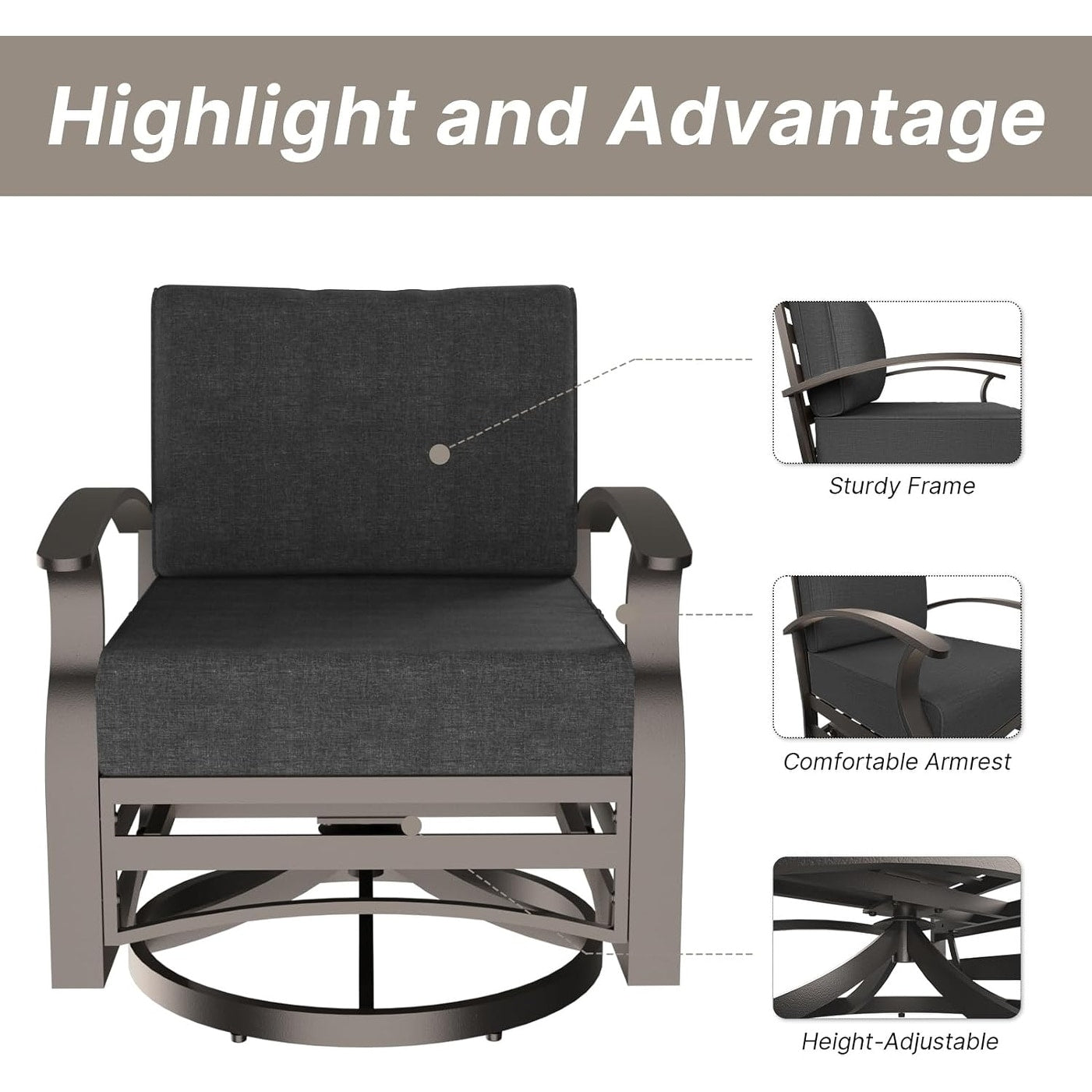 Kullavik Aluminum Outdoor Patio Furniture with Curved Armrests & Firepit Table