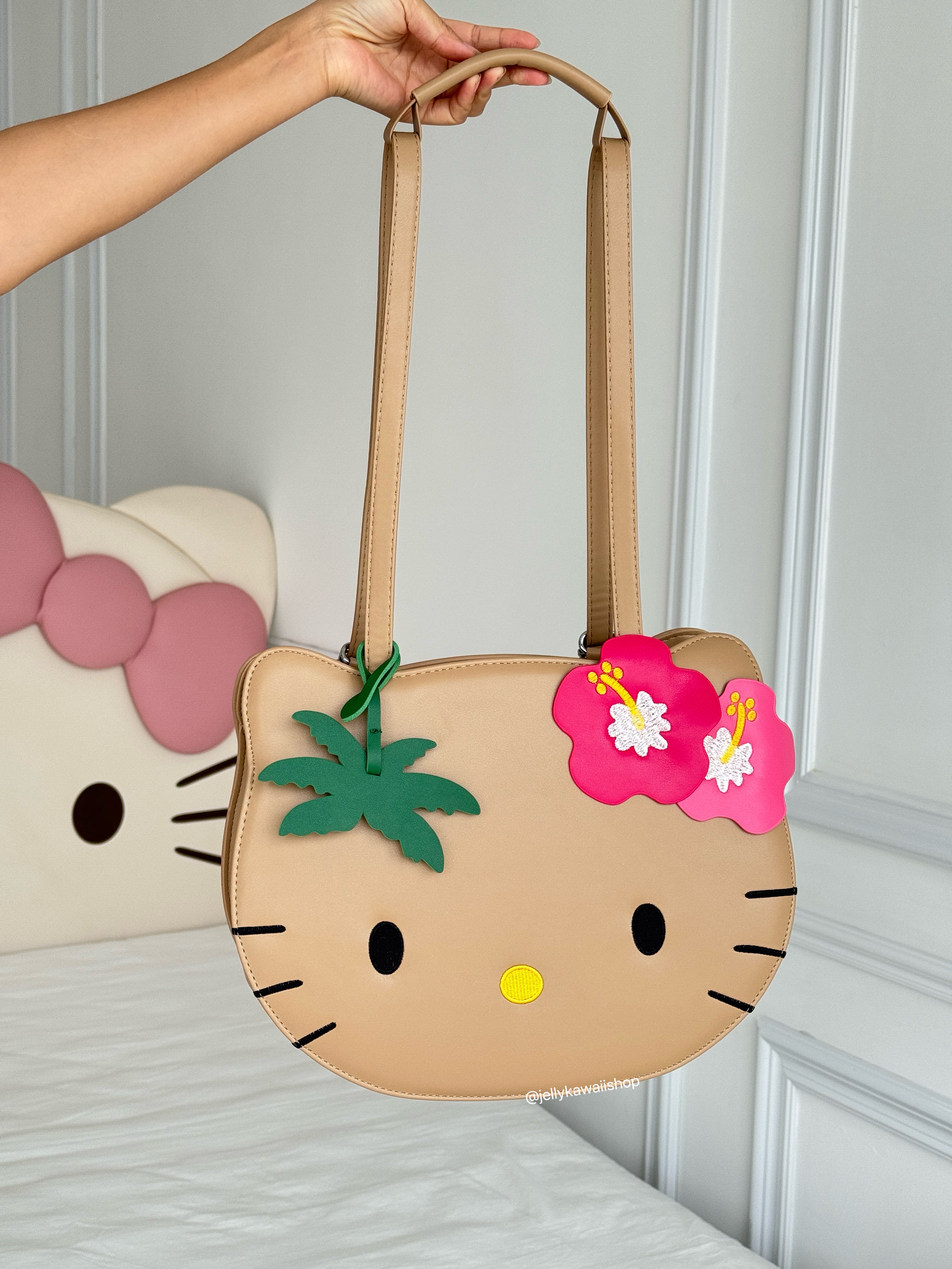 Tan Hawaii Hellokitty PU Tote Bag  Adjustable Strap Backpack