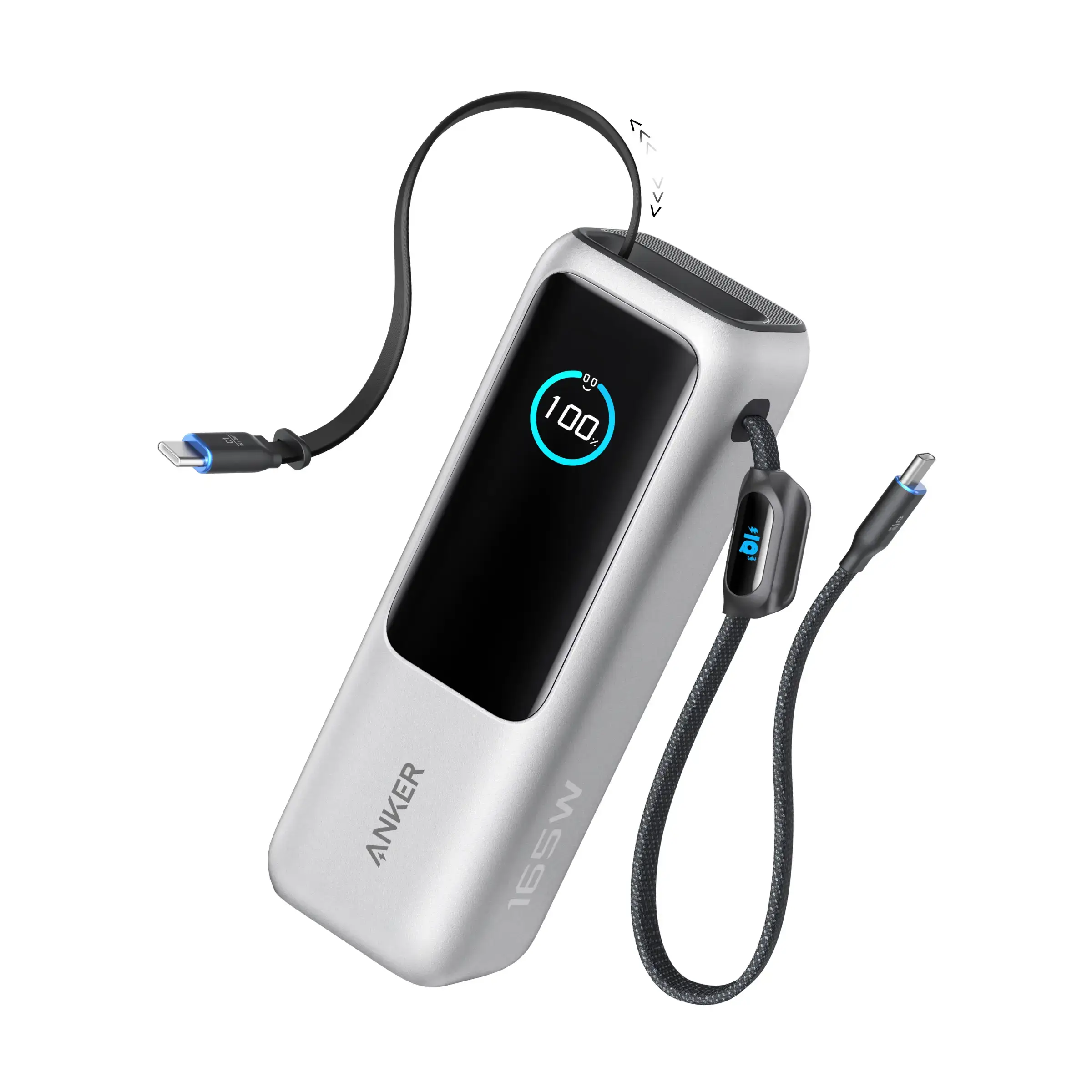 Portable Laptop Power Bank with Built-In Cables, 25000mAh High-Capacity Battery, Fast Charging for 4 Devices, Ideal for Office & Trips, Compatible with iPhone, MacBook, Galaxy