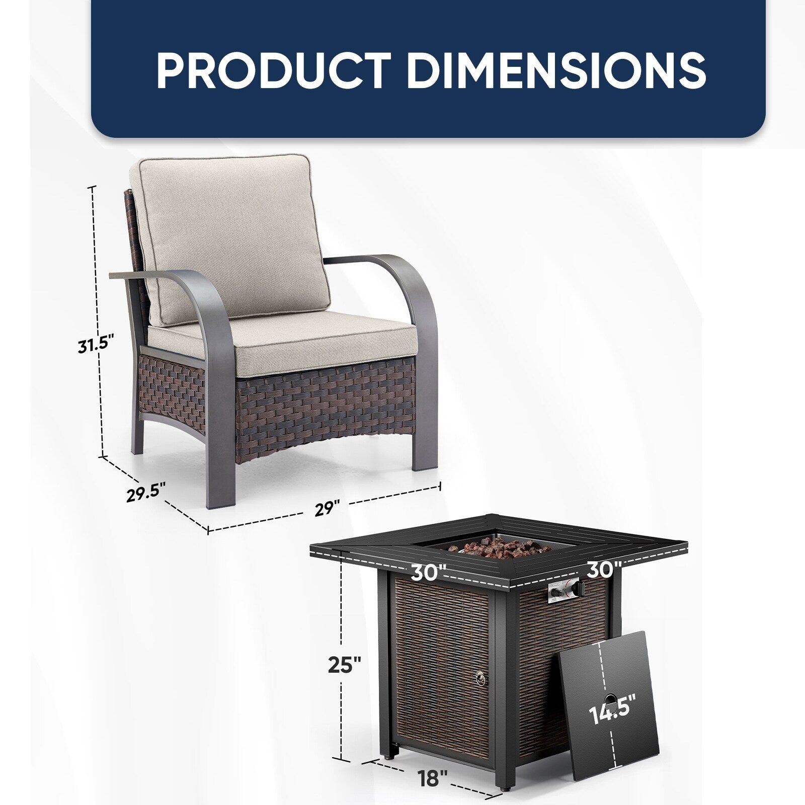 Outdoor Patio Chair with Fire Pit Table Set