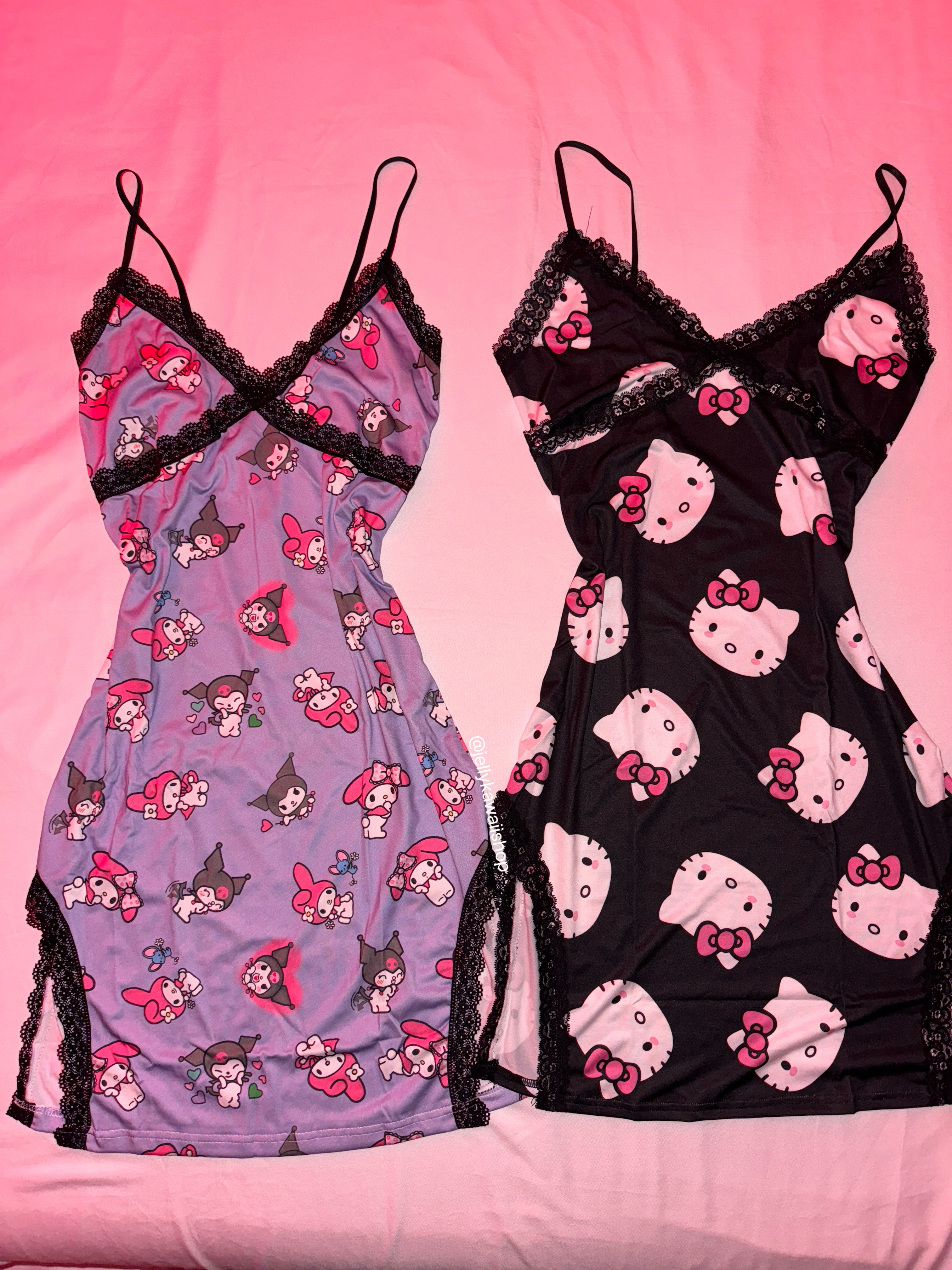 Hellokitty Night Gown V-Neck Full Slip Lingerie Sexy Nightgowns