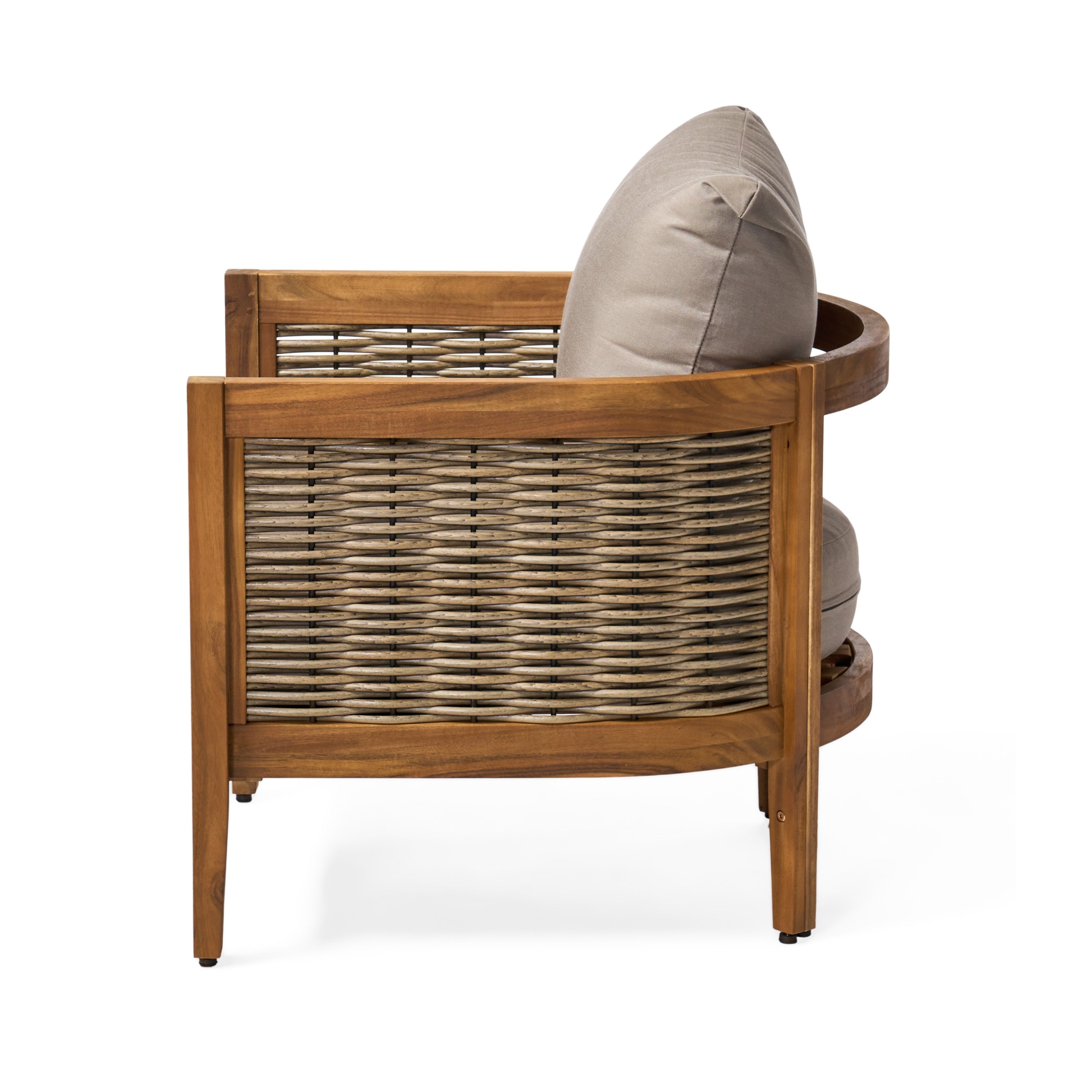 Burchett Outdoor Acacia Wood and Wicker 4 Seater Chat Set with Optional Sunbrella Cushions by Christopher Knight Home