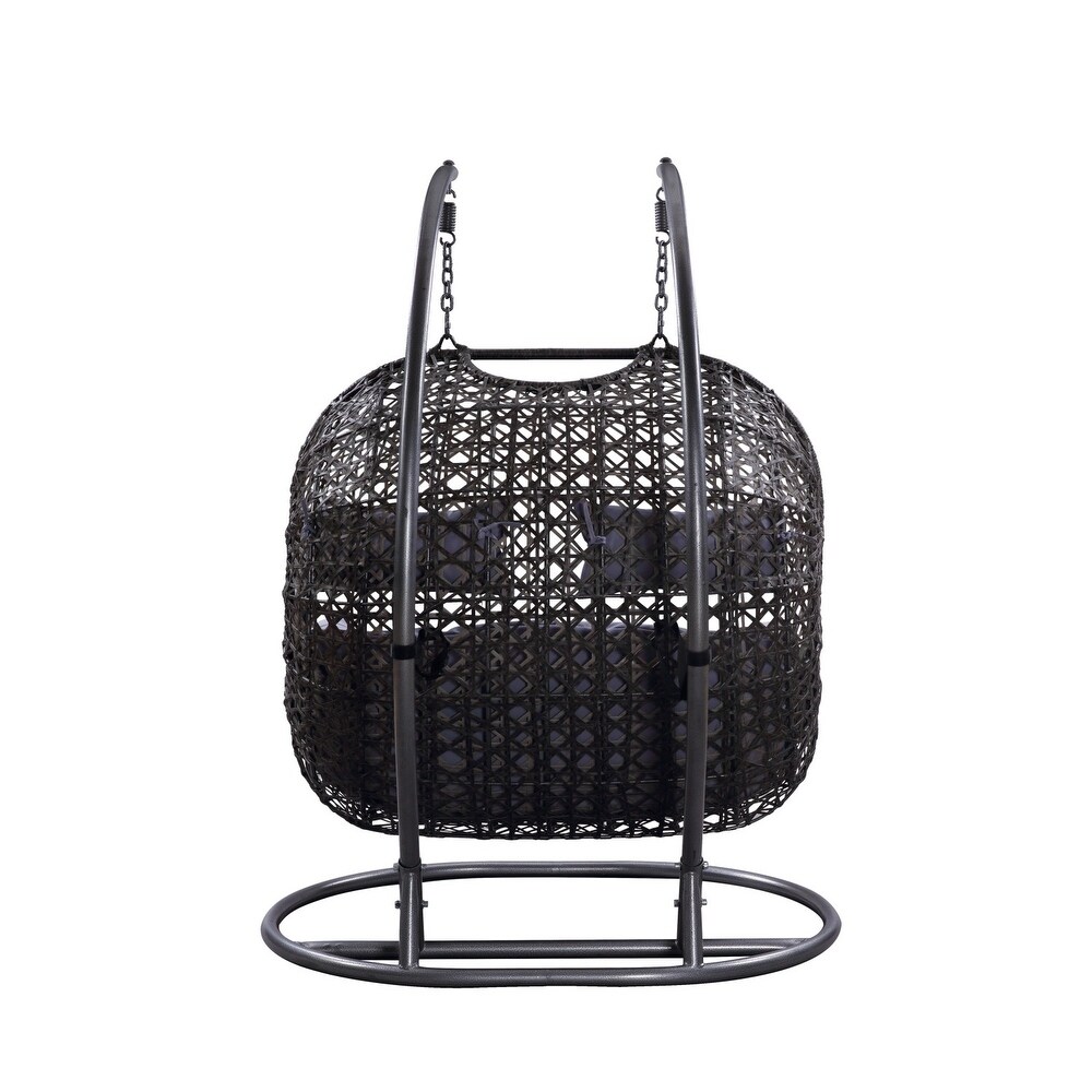 Outdoor Wicker Egg Double Swing Chair Hanging Basket with Steel Stand