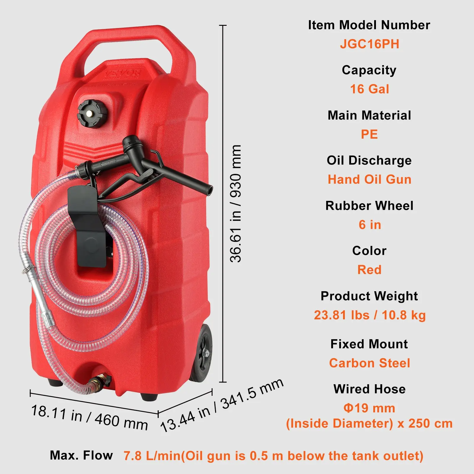 Fuel Caddy,, 32 Gallon, Portable Fuel Storage Tank On-Wheels, with 12V DC Transfer Pump, Gasoline Diesel Fuel Container with 8.2 ft Hose, Flow Rate 7L/min, for Trucks, Boats, Lawn Mowers