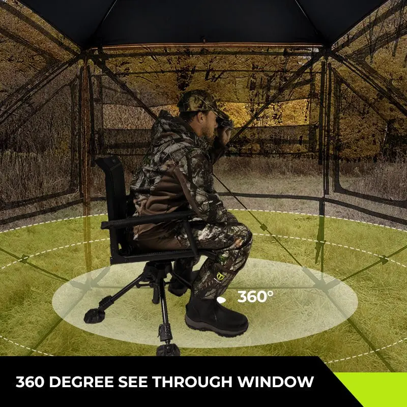 360° See-Through Hunting Blind, Silent Pop-Up Deer Ground Blind with Removable 300D Blackout Panel