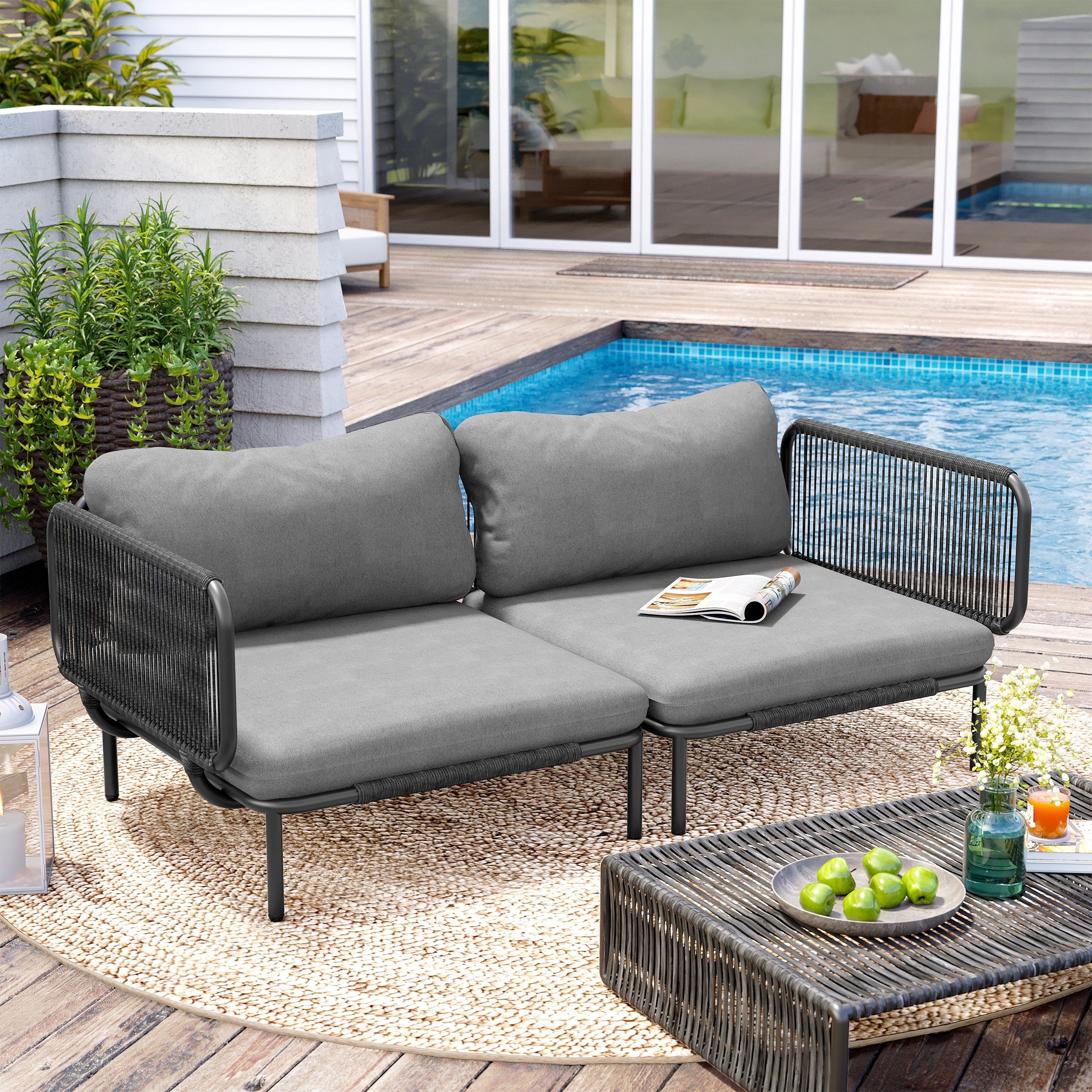 Outdoor Cushioned Sectional Sofa Chat Set Patio Furniture Conversation Set, Free Combination