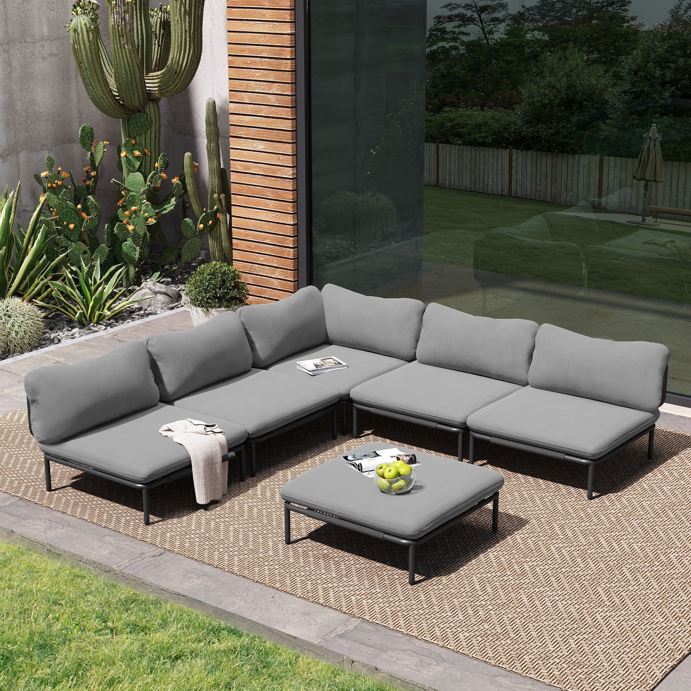 Outdoor Cushioned Sectional Sofa Chat Set Patio Furniture Conversation Set, Free Combination